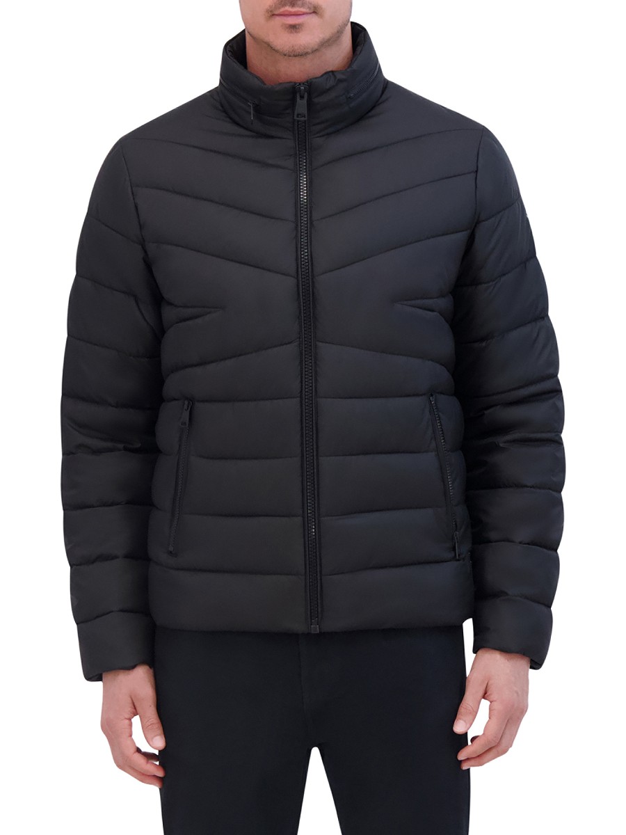 Men's Stand Collar Puffer Jacket - Black - Size