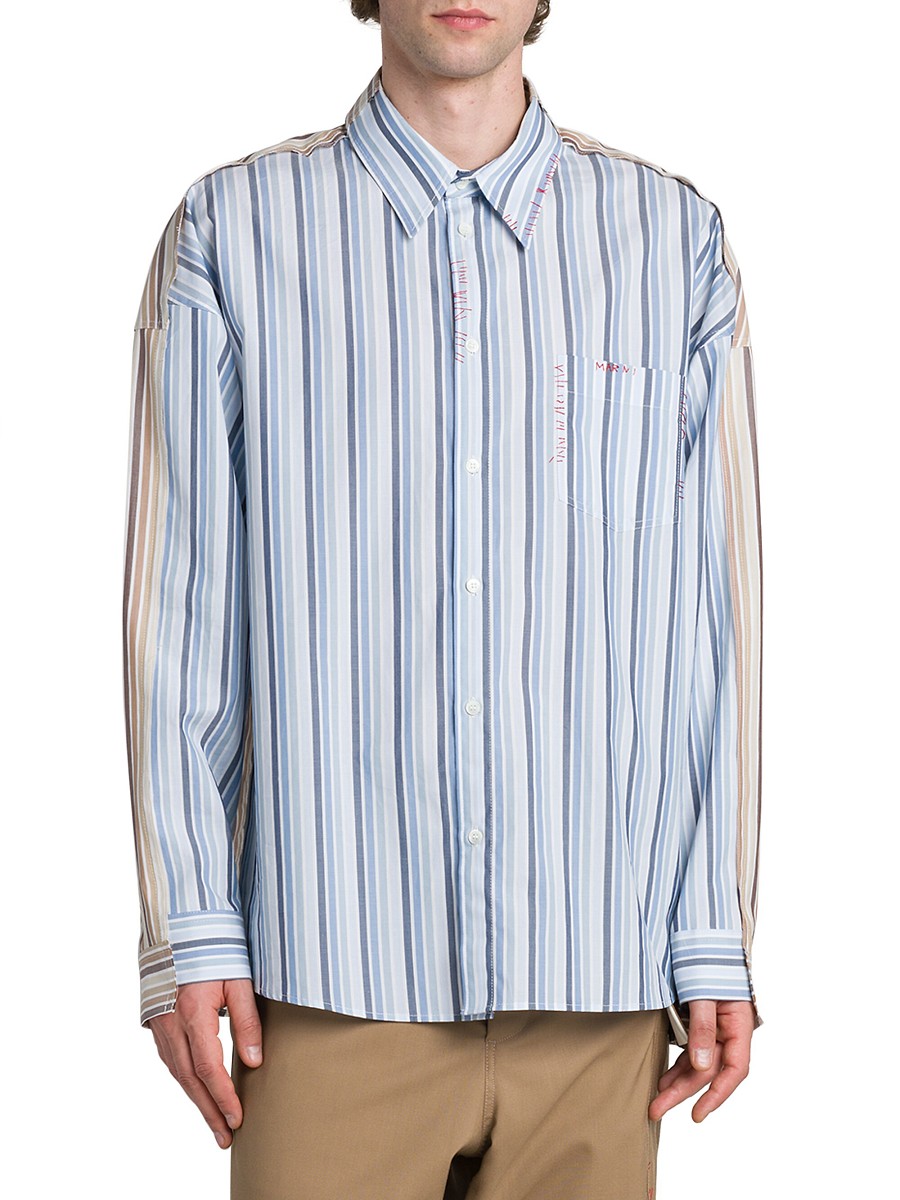 Men's Striped Cotton Boxy-Fit Shirt - Lake Multi - Size