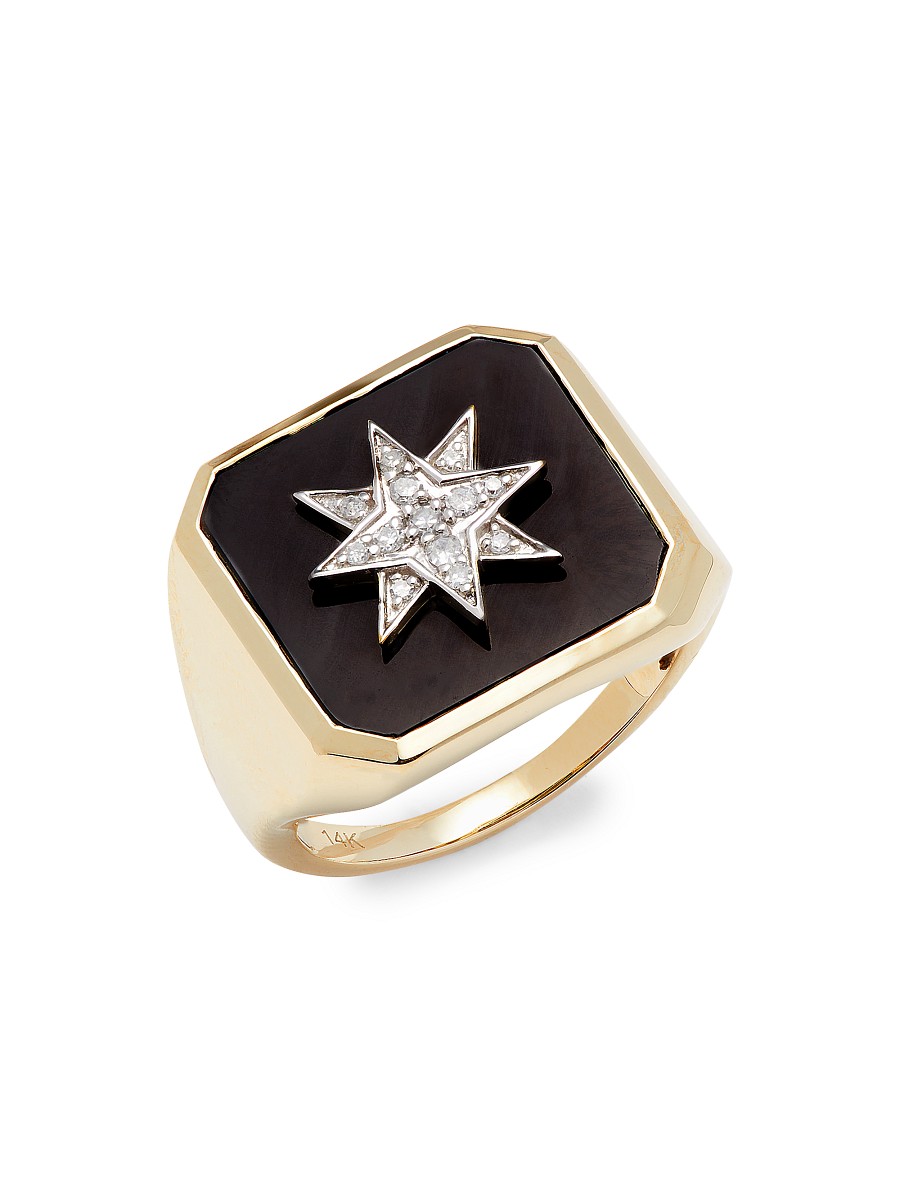 Women's 14K Yellow Gold, Black Onyx & 0.1 TCW Diamond Ring - Size