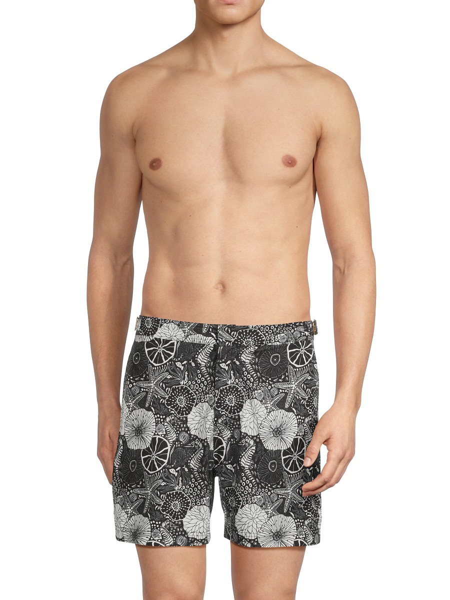 Men's Poseidon Printed Swim Shorts - Black White - Size
