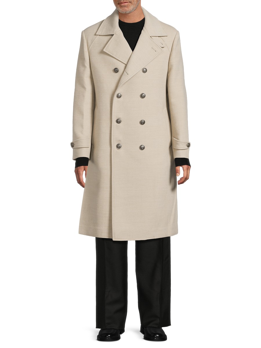 Men's Double-Breasted Wool Longline Coat - Beige Grey - Size by Brunello Cucinelli