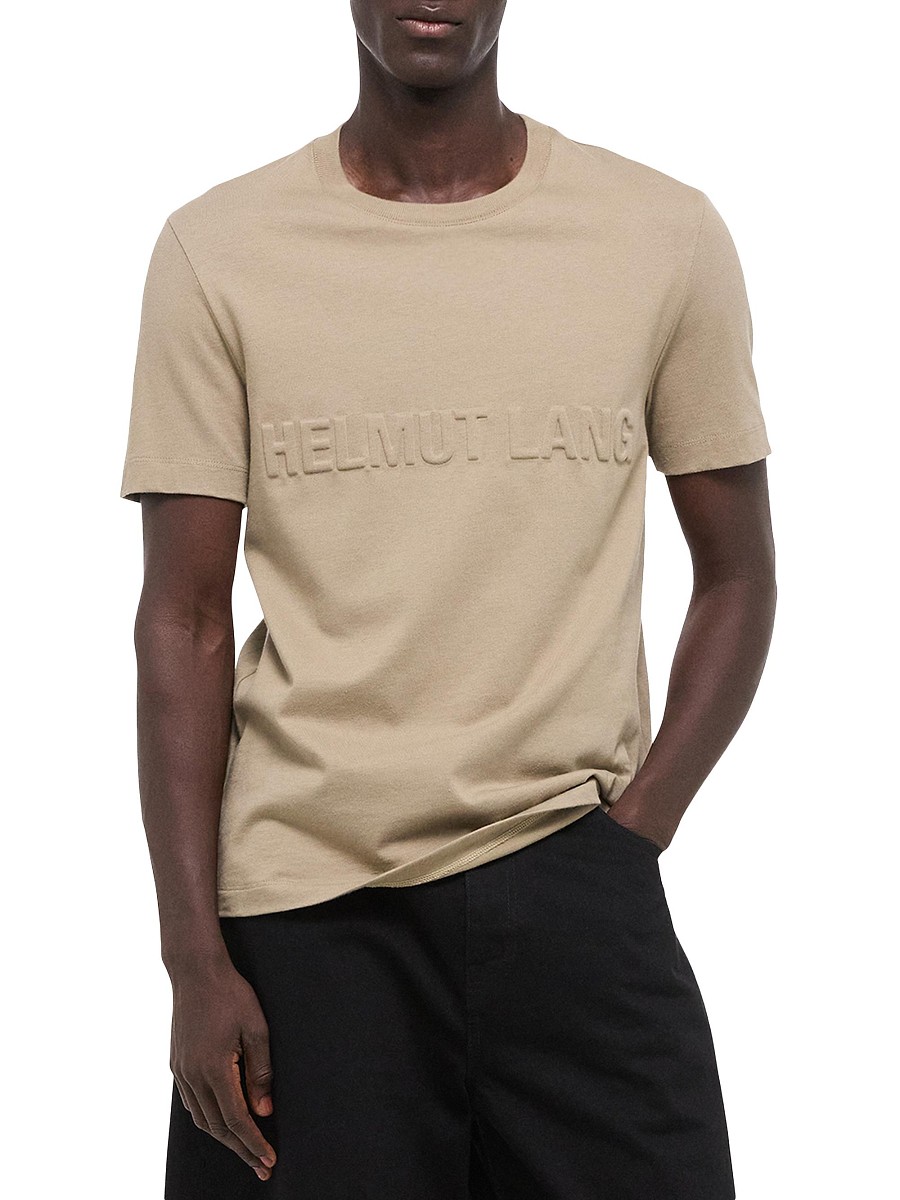 Men's Embossed Logo Cotton T-Shirt - Khaki - Size