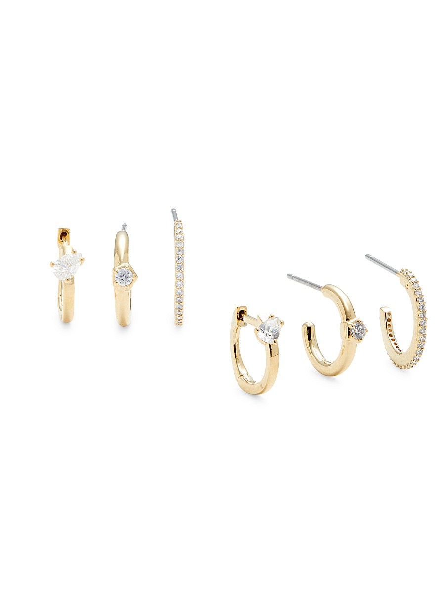 Women's Set of 3 Goldtone & Cubic Zirconia Earrings