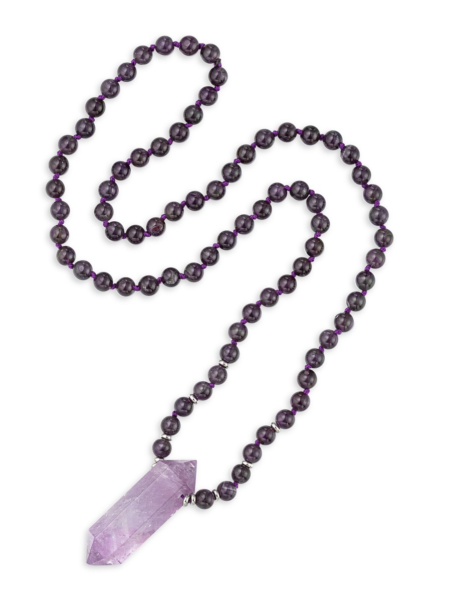 Women's Luxe Amethsyt & Quartz Beaded Pendant Necklace