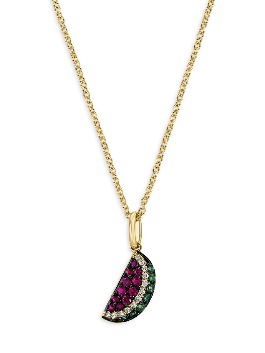 Women's 14K Yellow Gold, Ruby, Tsavorite & 0.05 TCW Diamond Pendant Necklace