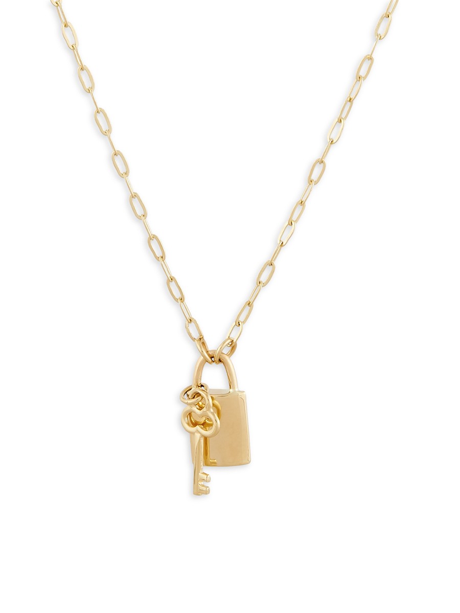 Women's 14K Yellow Gold Lock & Key Paperclip Chain Necklace