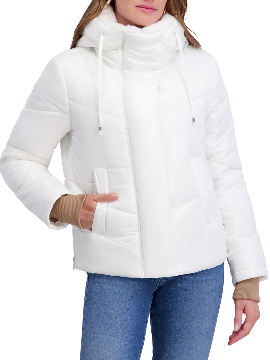 Women's Cire Faux-Fur Trimmed Hooded Puffer Jacket - Ivory - Size by Kensie