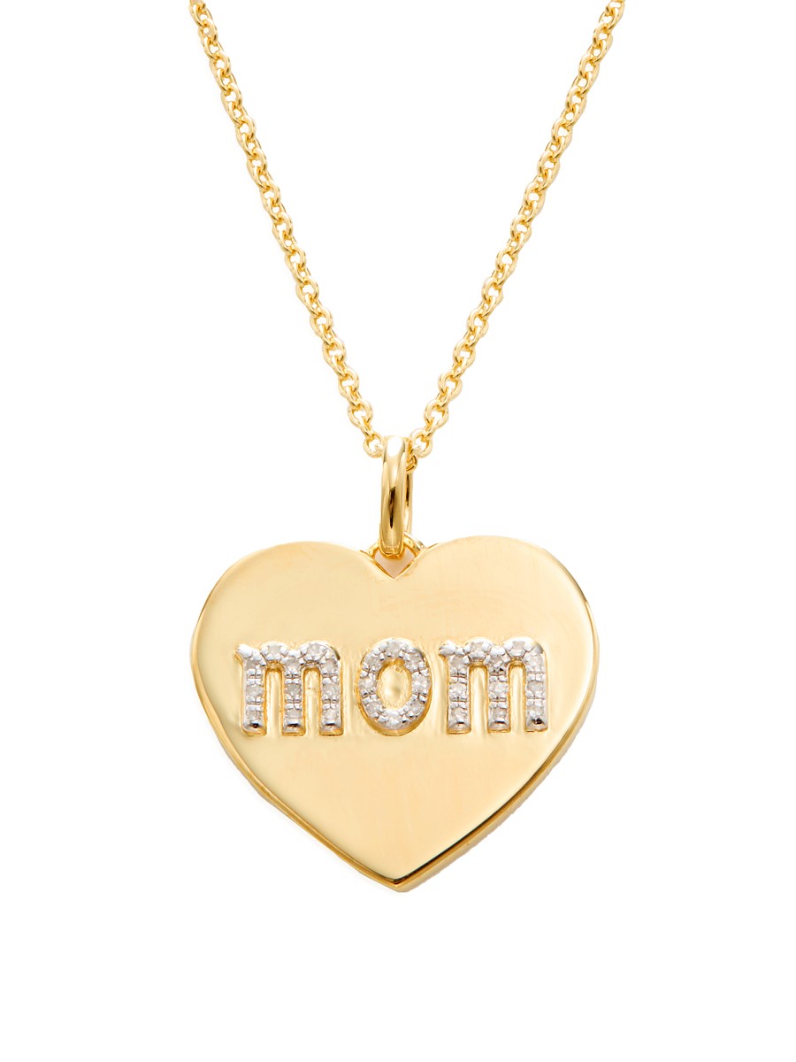 Women's 14K Goldplated Sterling Silver & 0.10 TCW Diamond Mom Heart Pendant Necklace