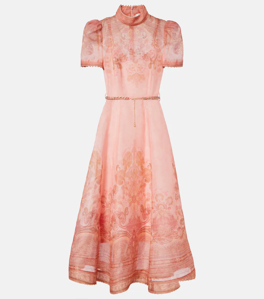 Robe Midi En Lin Et Soie Imprimée