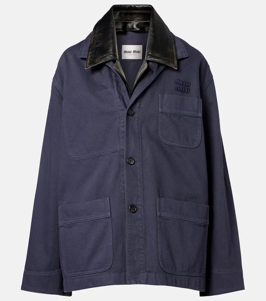 Veste Oversize En Gabardine De Coton Et Cuir