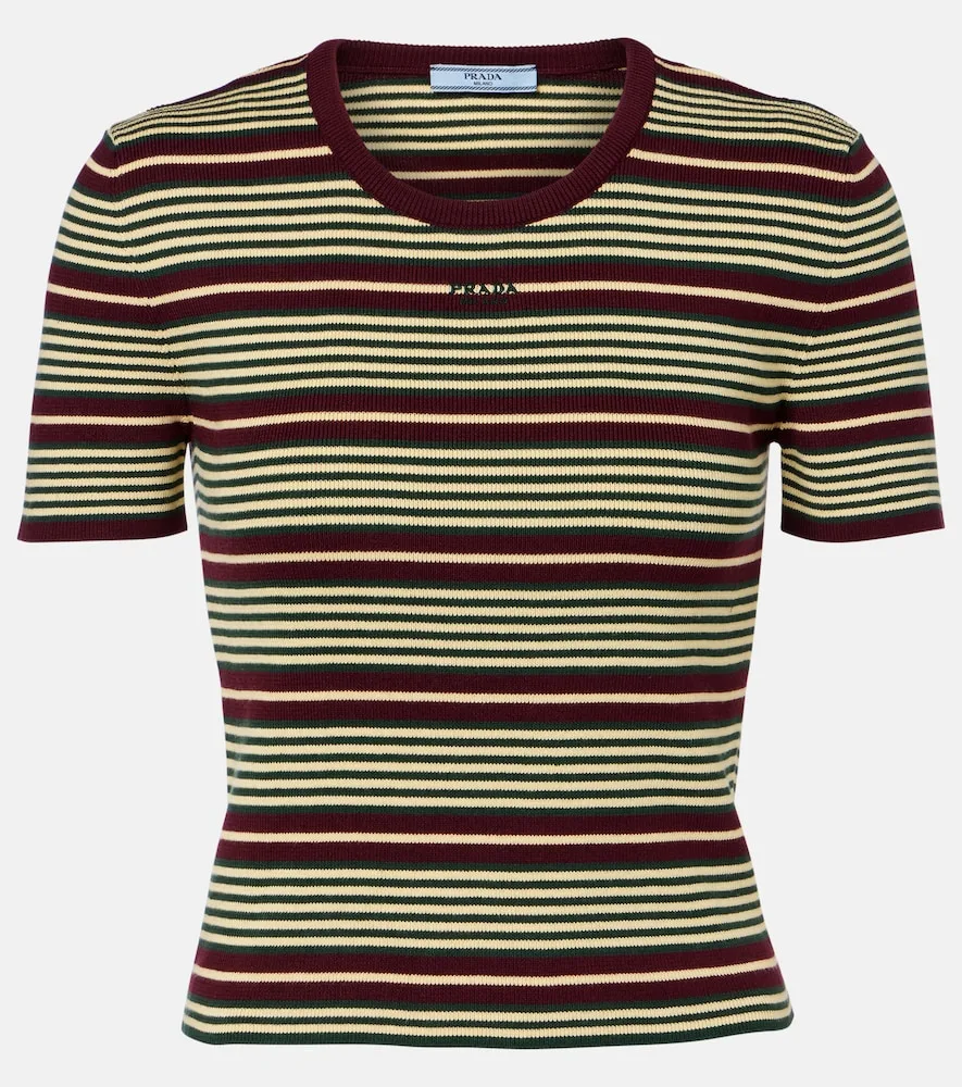 T-Shirt Rayée En Coton Mélangé