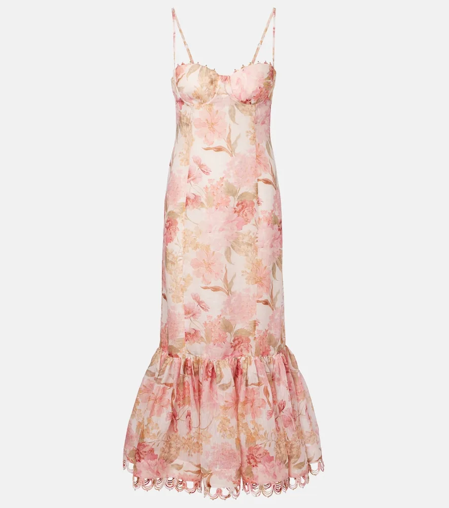 Robe Midi Como En Lin Et Soie à Fleurs