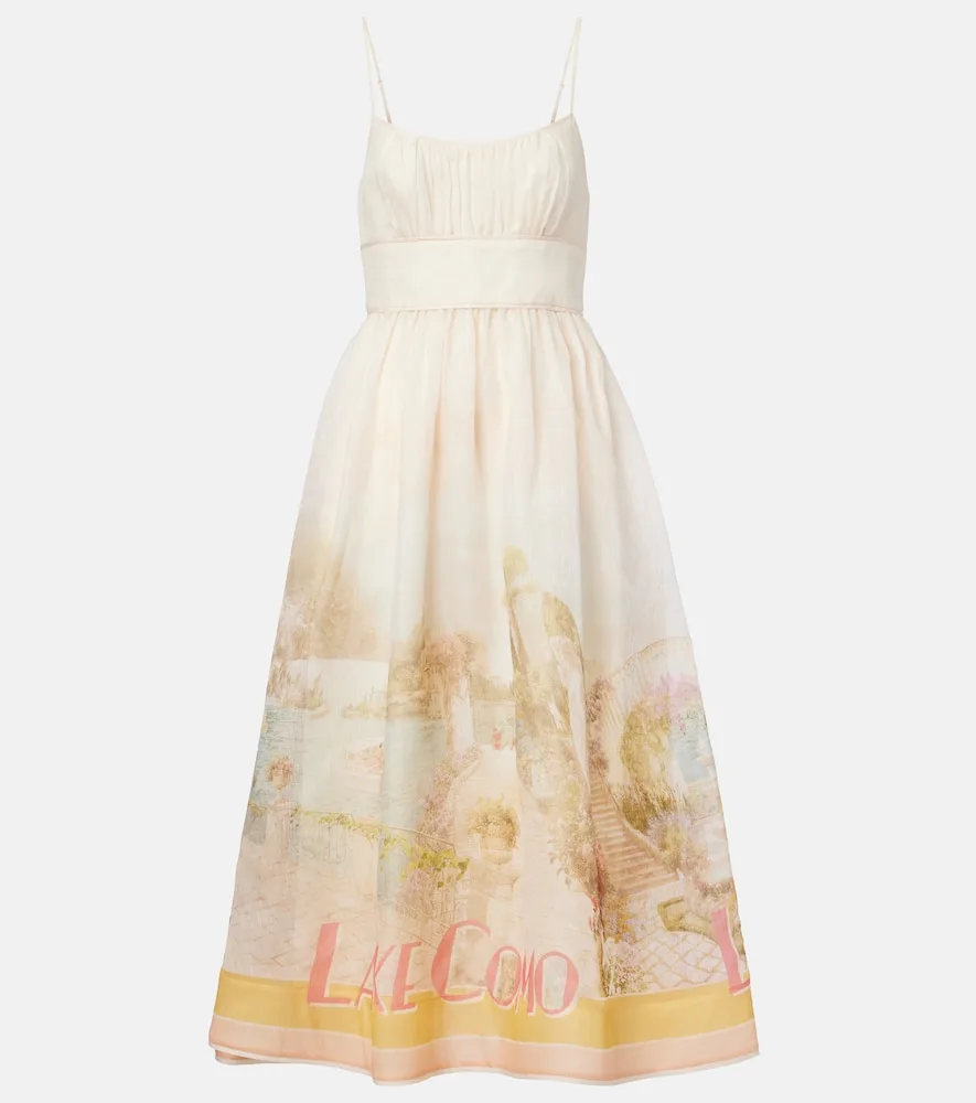 Robe Midi Como Imprimée En Lin Et Soie