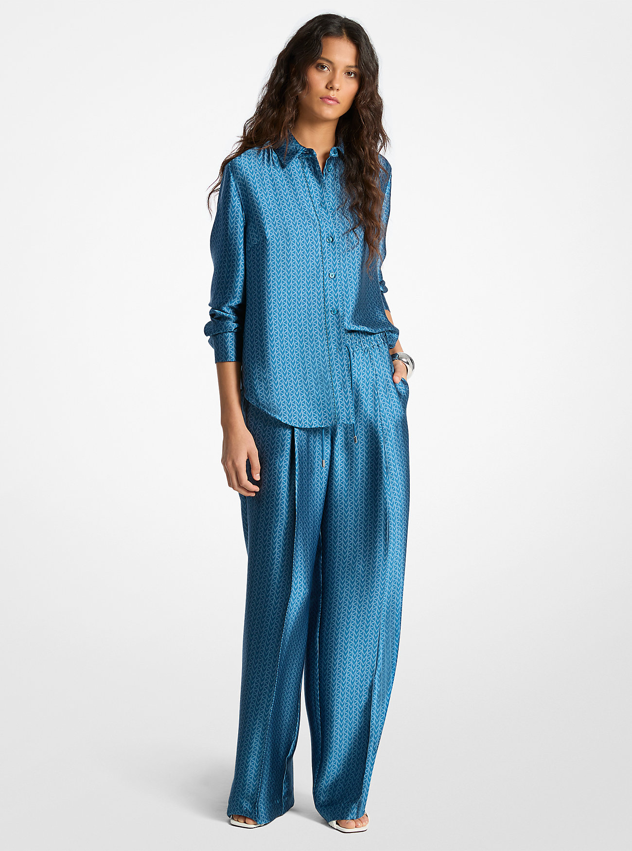 MK2000 Logo Print Satin Shirt by MICHAEL Michael Kors