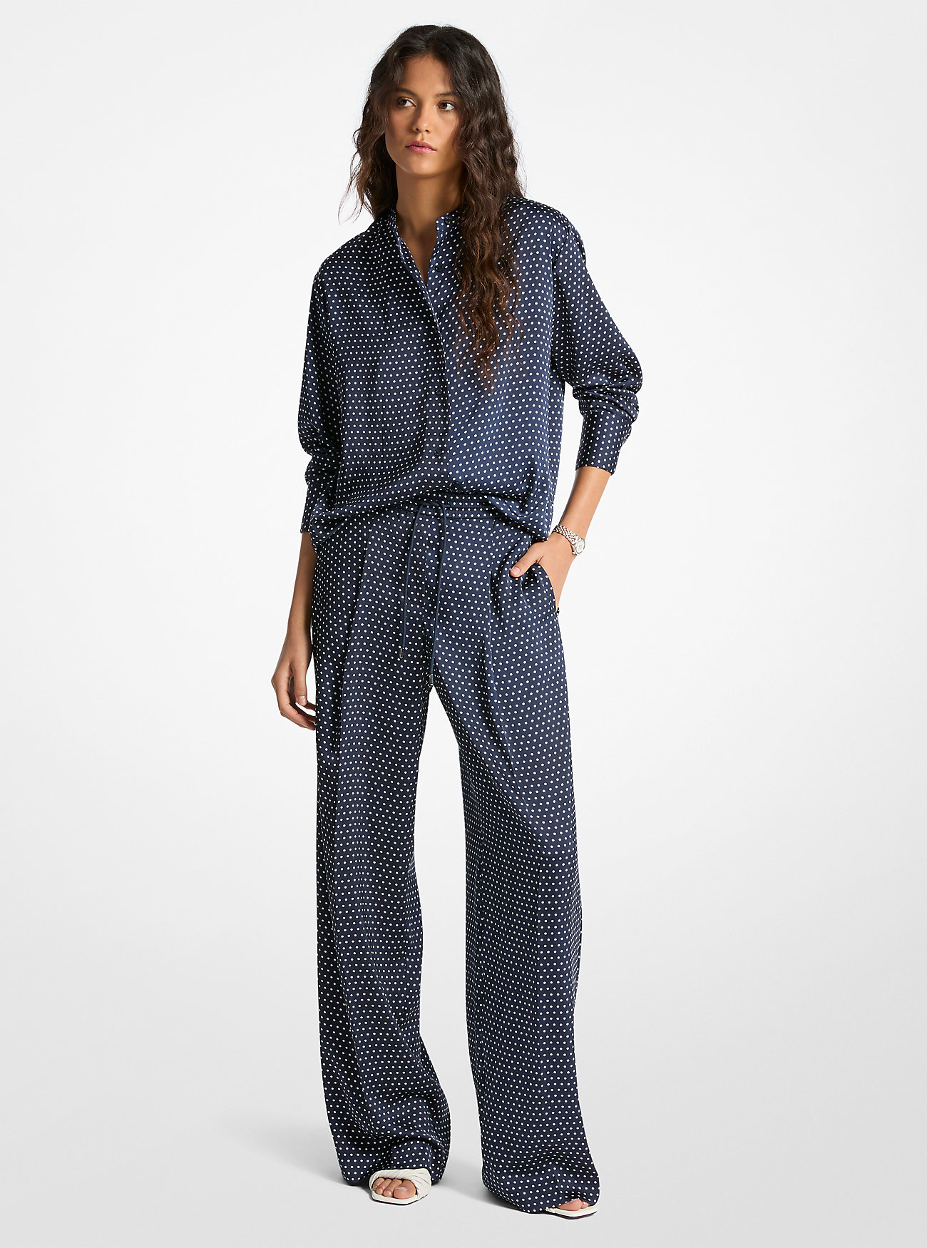 MK Polka Dot Print Satin Shirt -