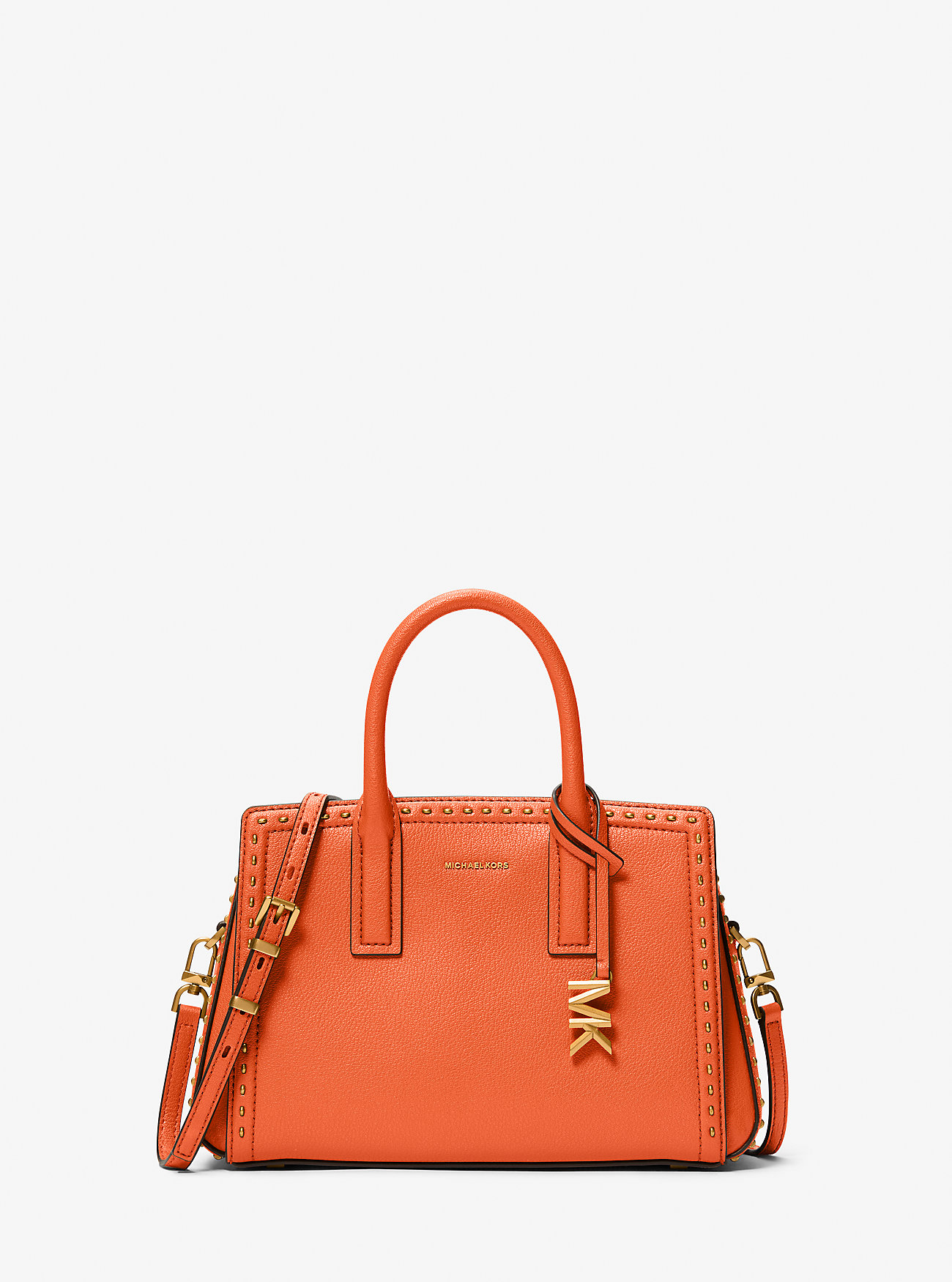 MK Laila Small Studded Leather Satchel - Orange