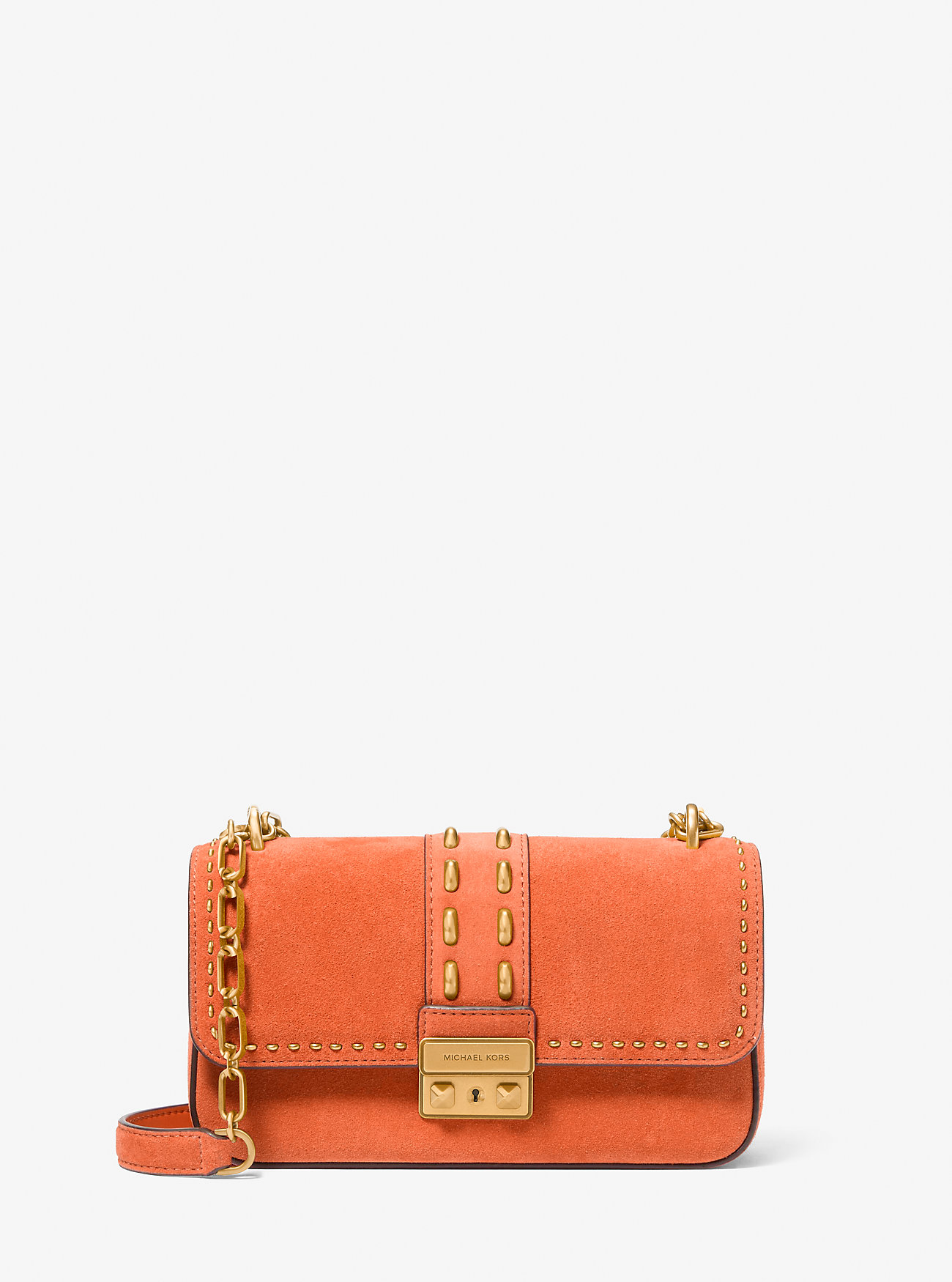 MK Tribeca Small Studded Suede Shoulder Bag - Orange