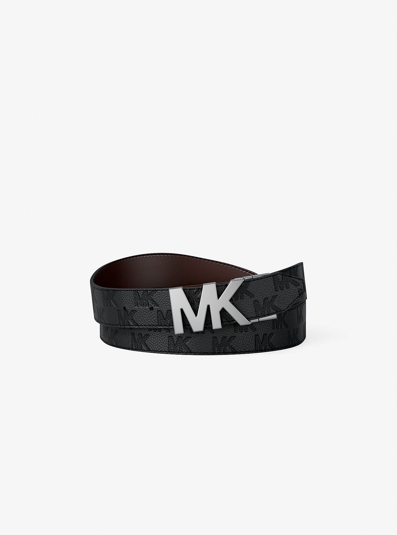 MK Reversible Logo Embossed Leather Buckle Belt -