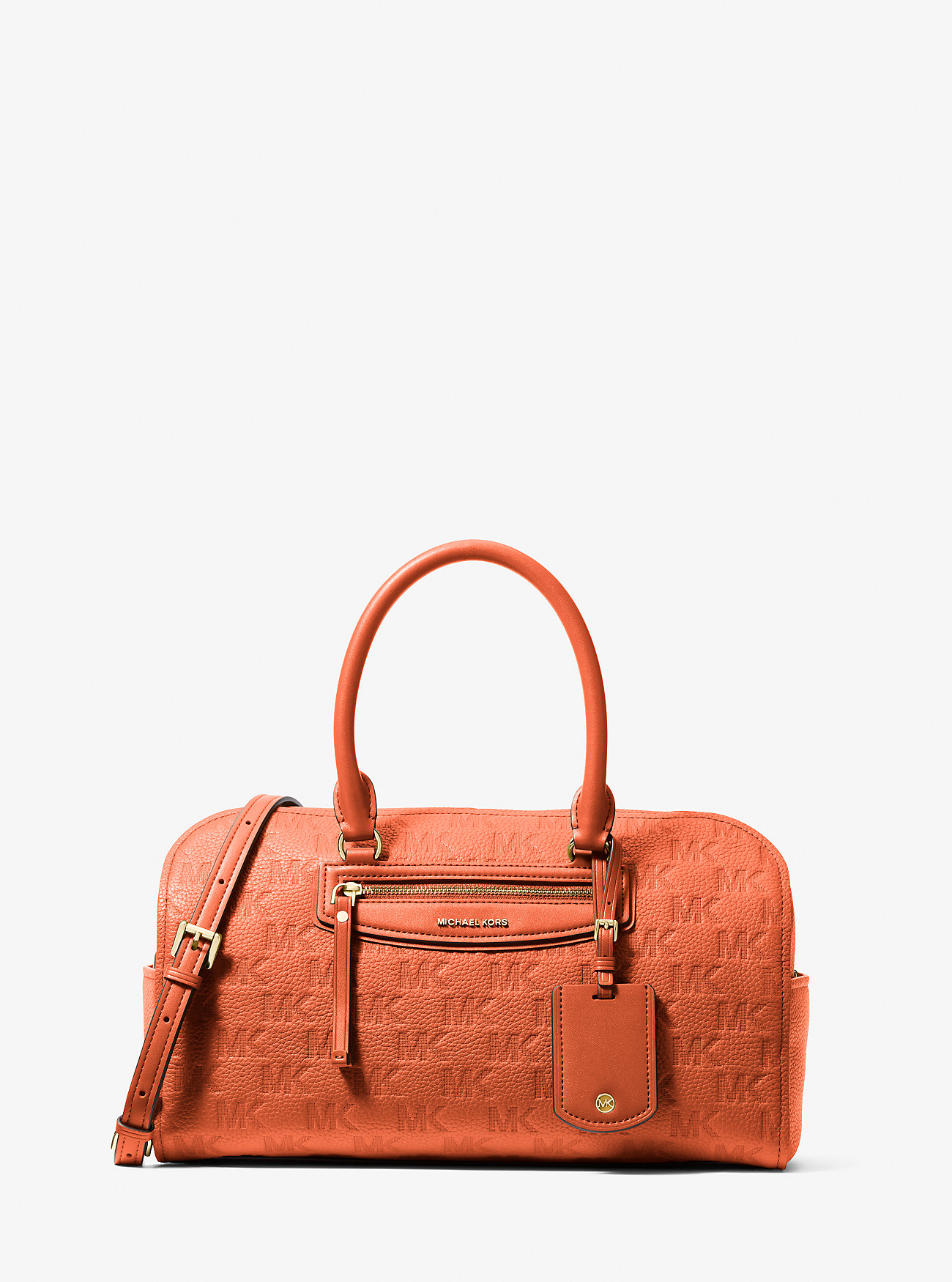 MK Jet Set Travel Medium Logo Embossed Leather Duffel Crossbody Bag - Orange