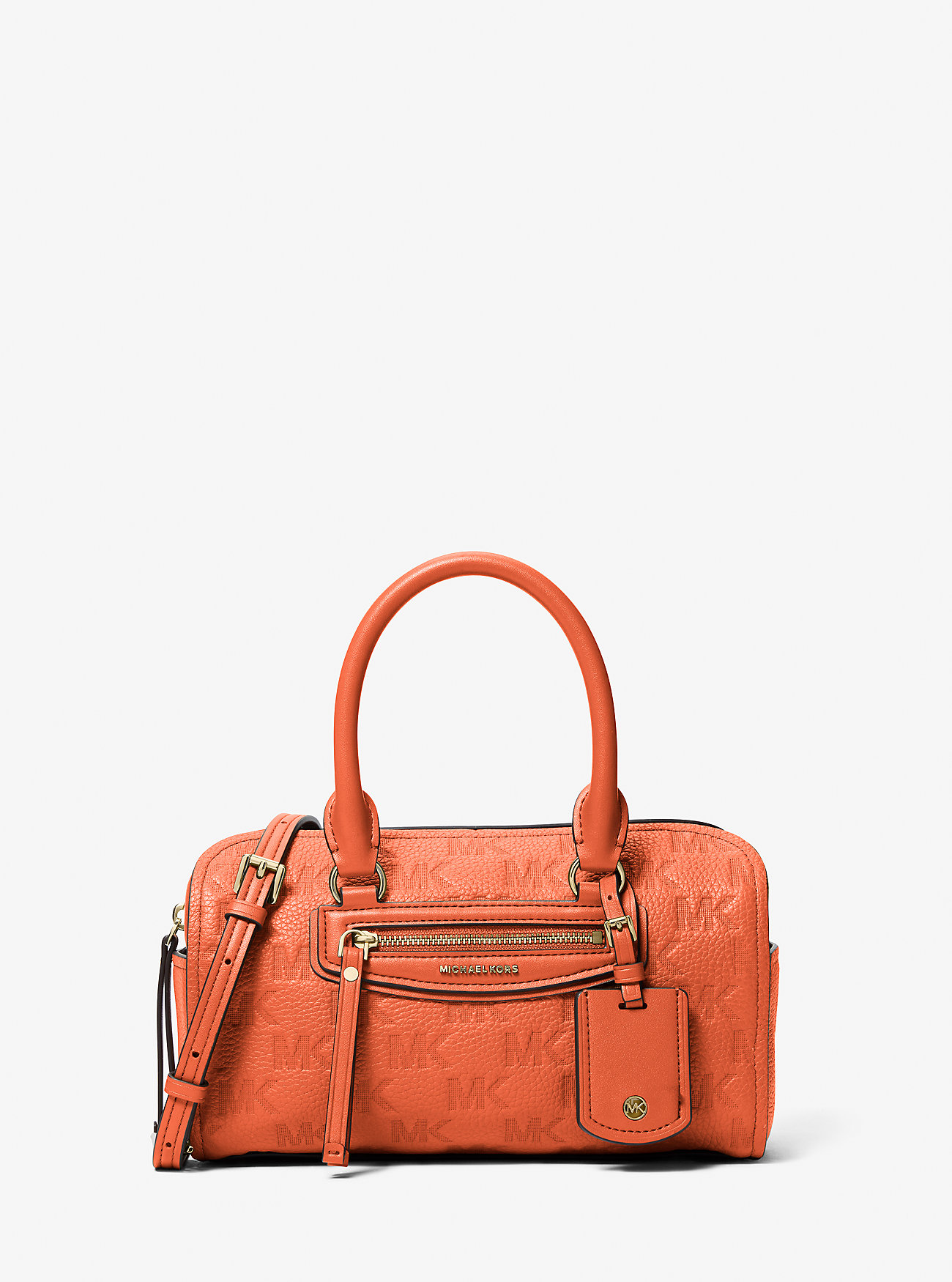 MK Jet Set Travel Extra-Small Logo Embossed Leather Duffel Crossbody Bag - Orange