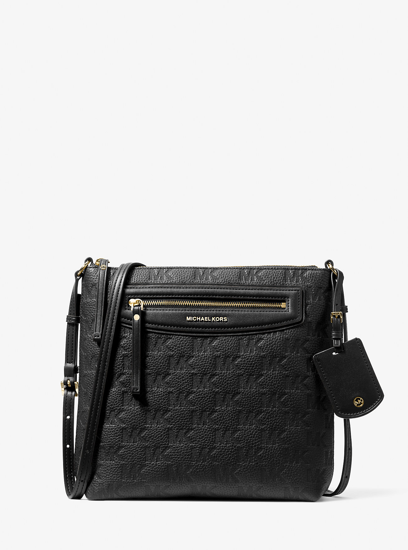 MK Jet Set Travel Large Logo Embossed Leather Crossbody Bag - by MICHAEL Michael Kors