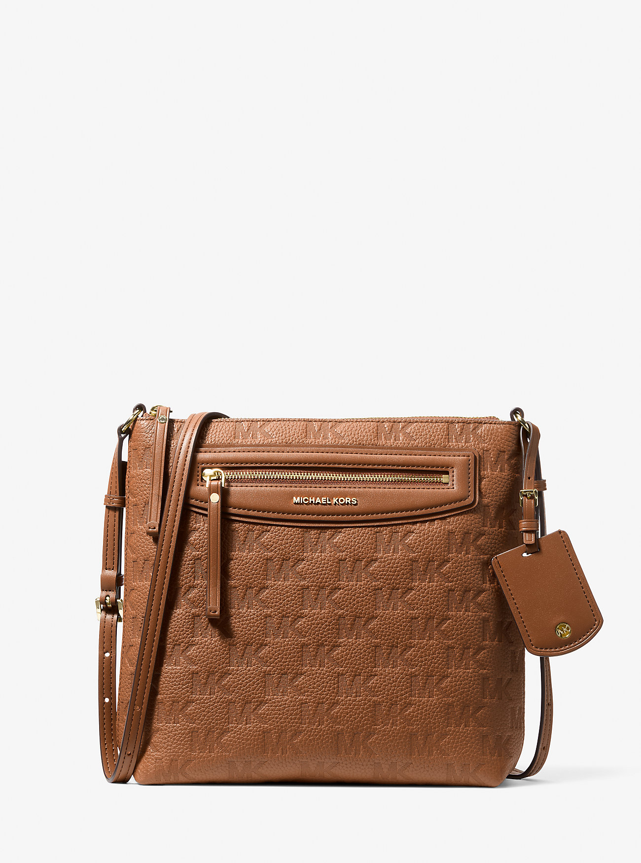 MK Jet Set Travel Large Logo Embossed Leather Crossbody Bag -