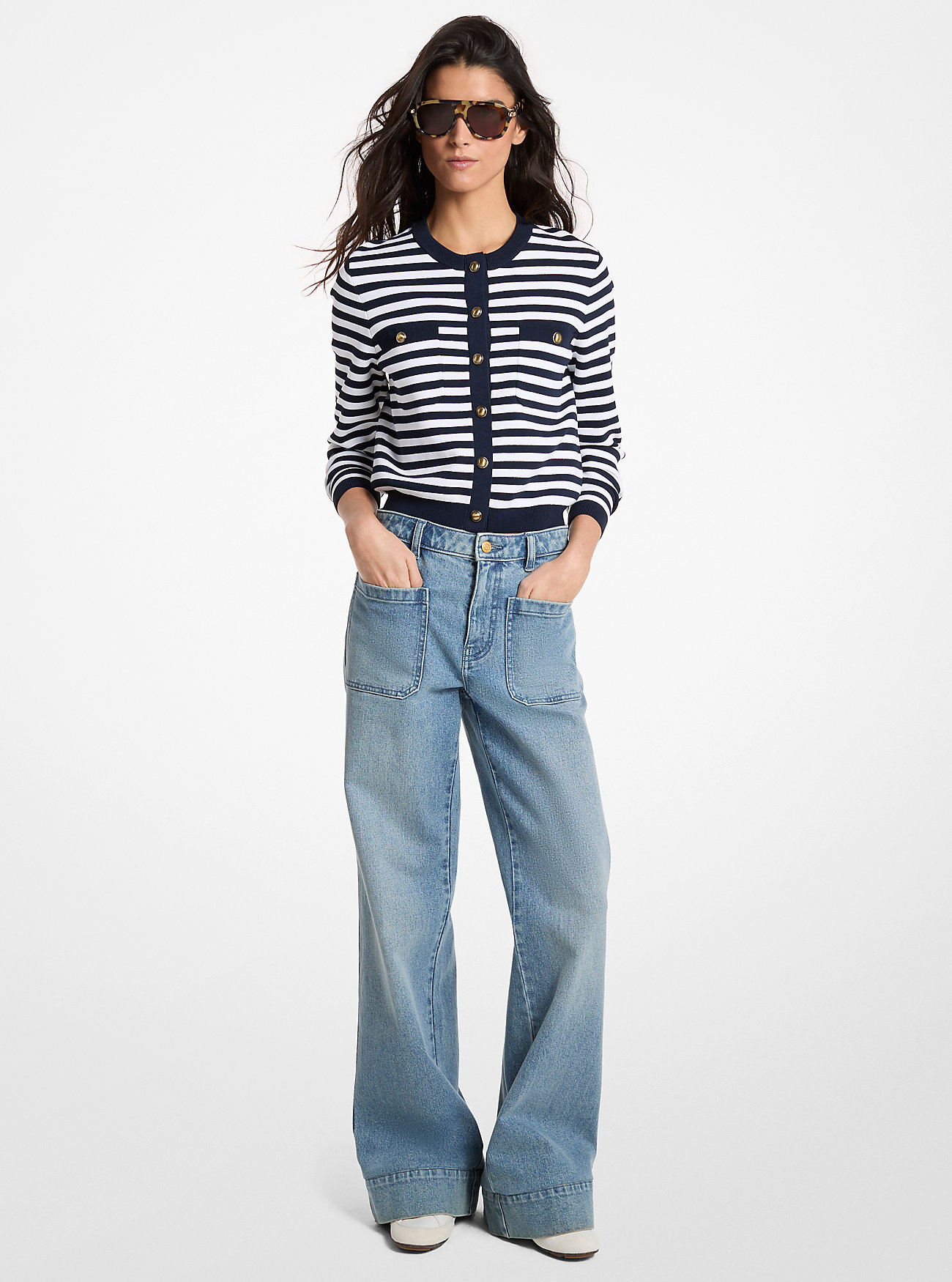 MK Striped Stretch Knit Cardigan -