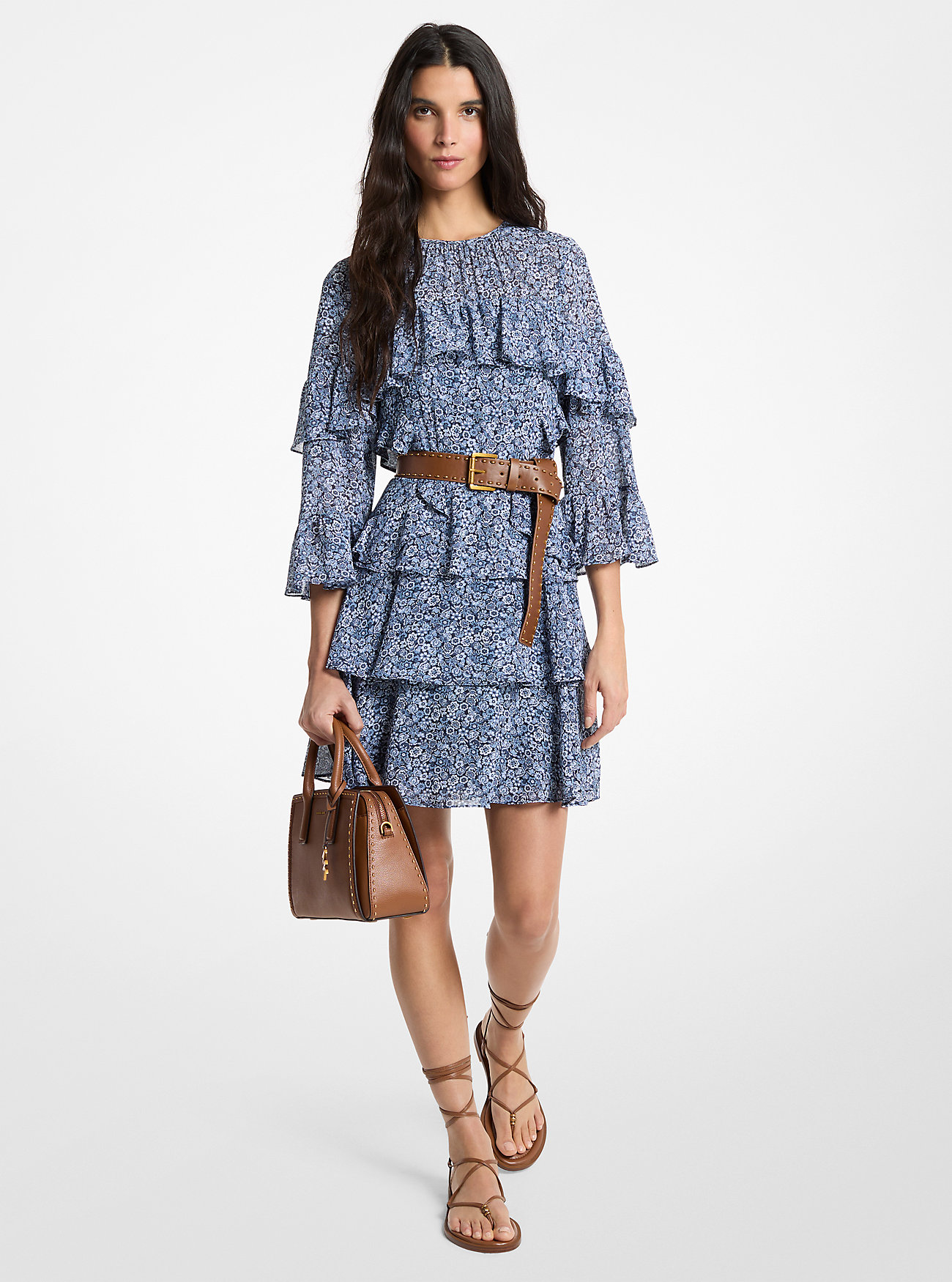 MK Floral Print Georgette Ruffle Mini Dress -