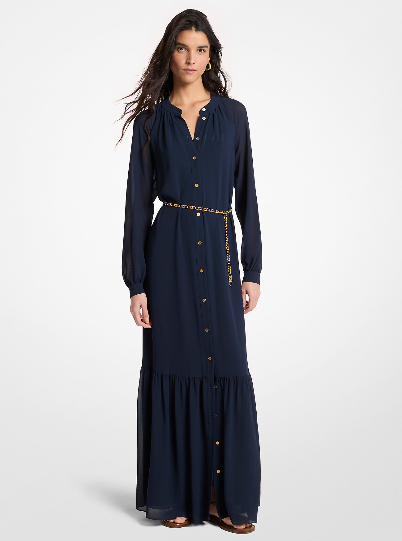 MK Belted Georgette Maxi Dress -