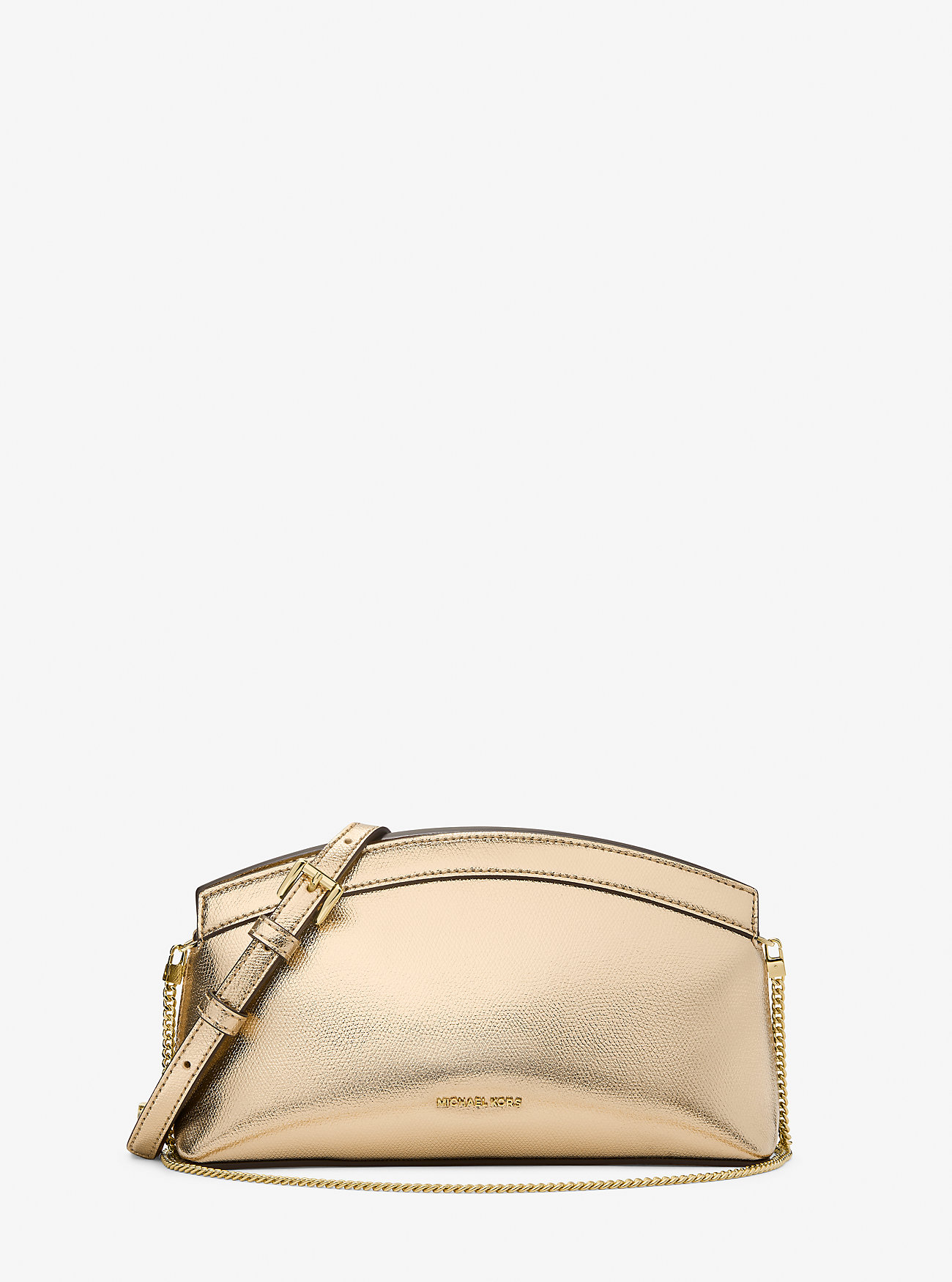 MK Athena Small Metallic Leather Convertible Clutch -