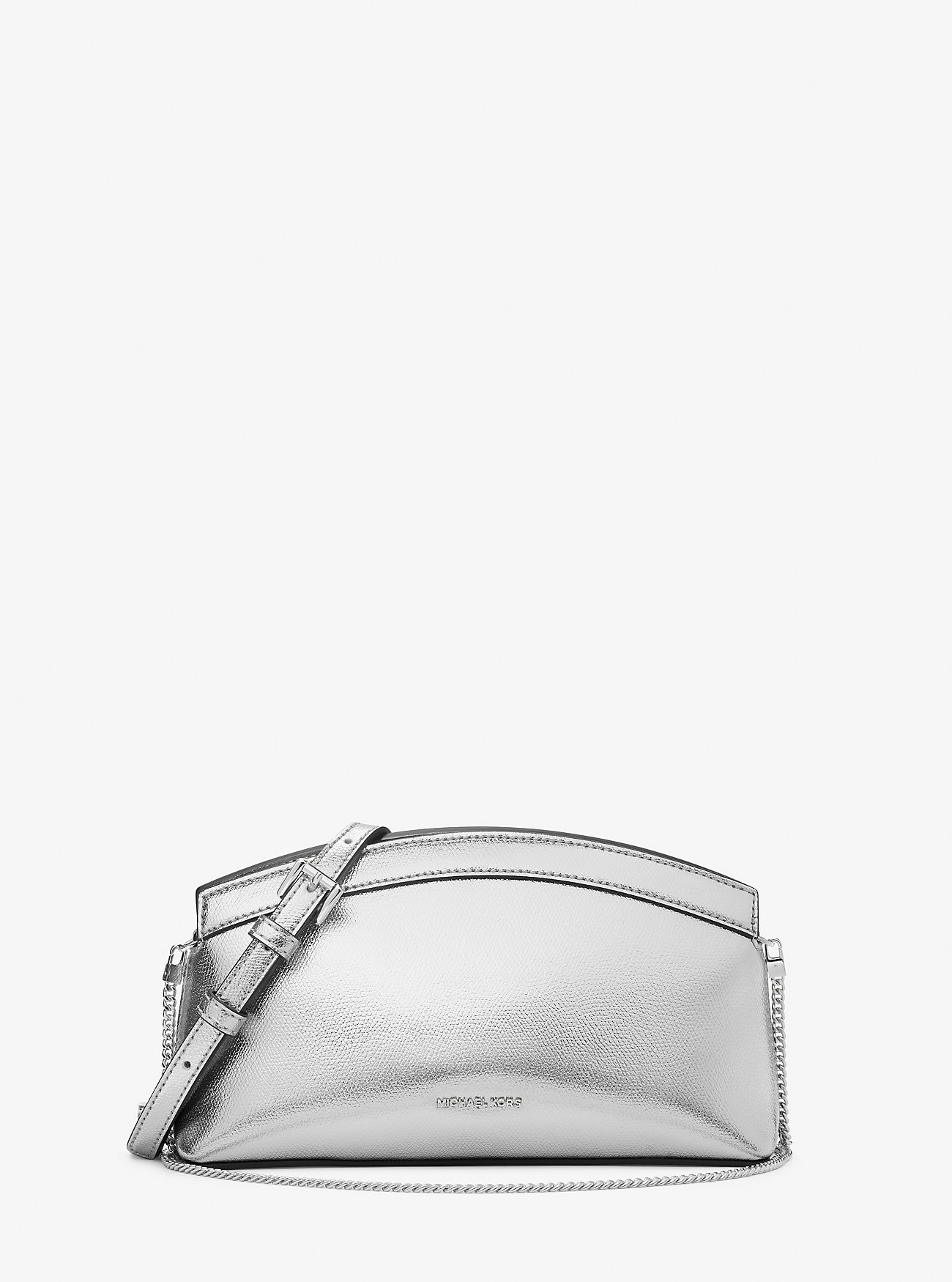 MK Athena Small Metallic Leather Convertible Clutch -