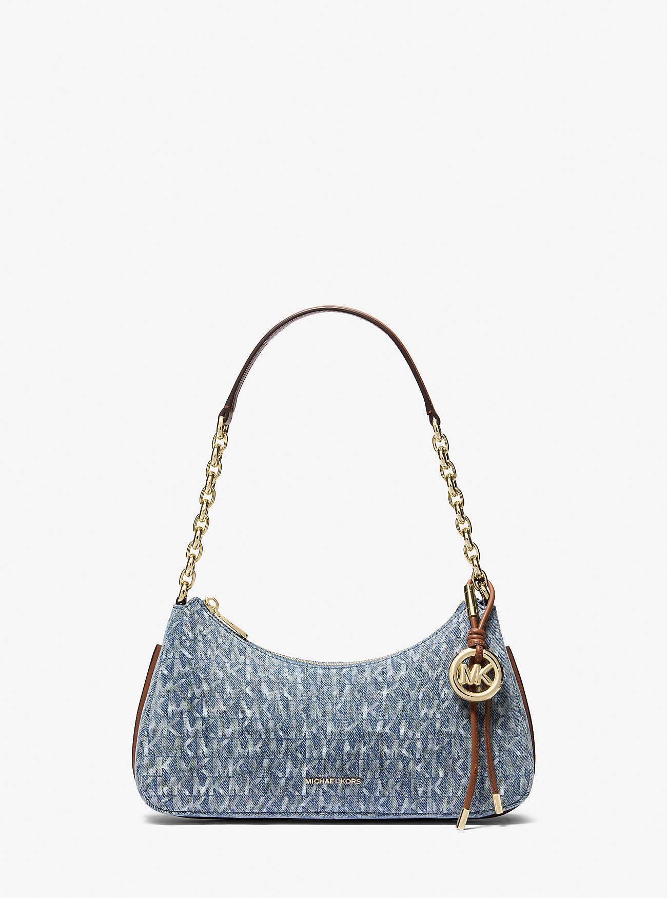 MK Nolita Medium Signature Logo Print Denim Chain Pochette - Blue by MICHAEL Michael Kors
