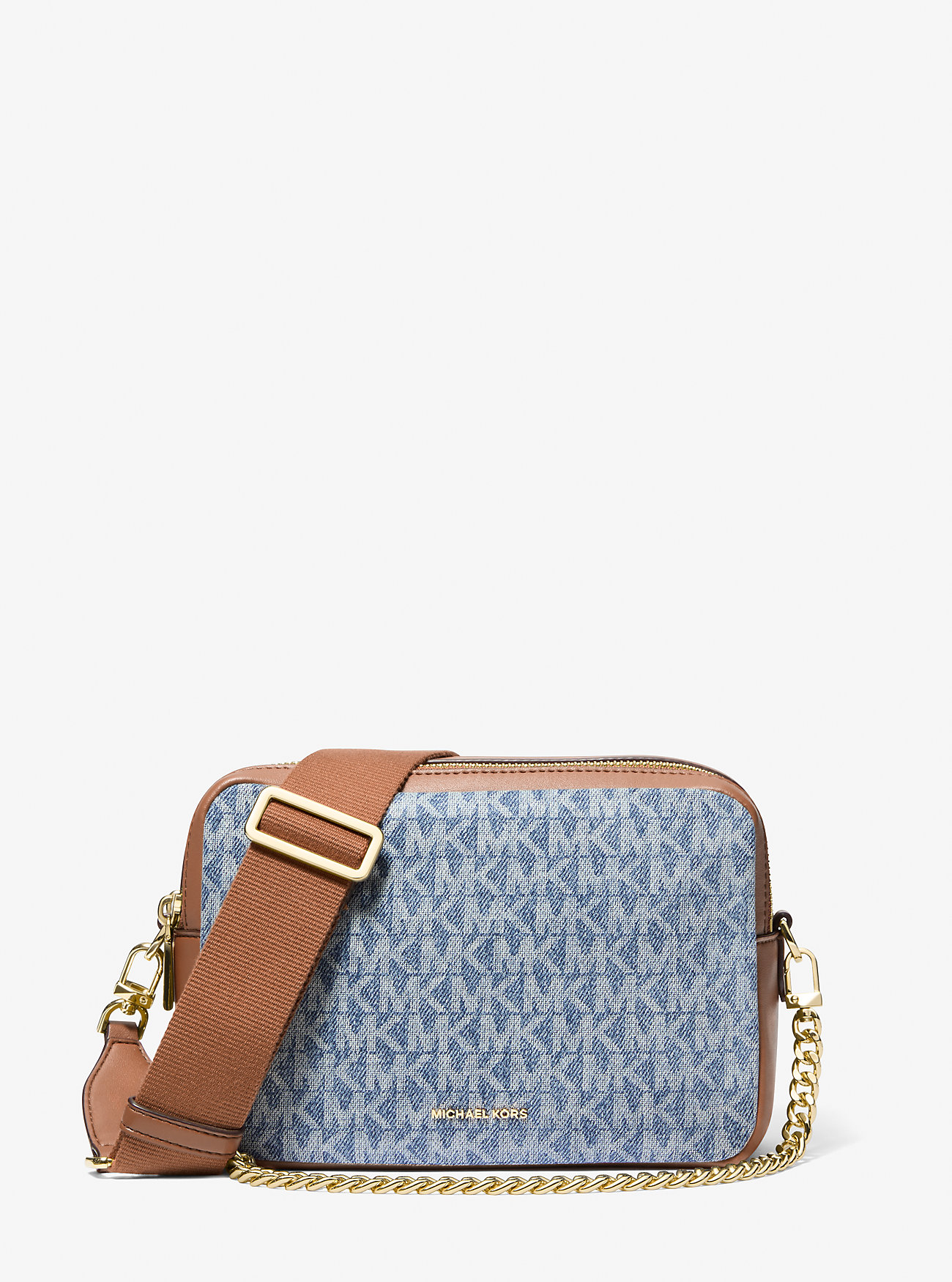 MK Bryant Medium Logo Jacquard Denim Camera Crossbody Bag - Blue
