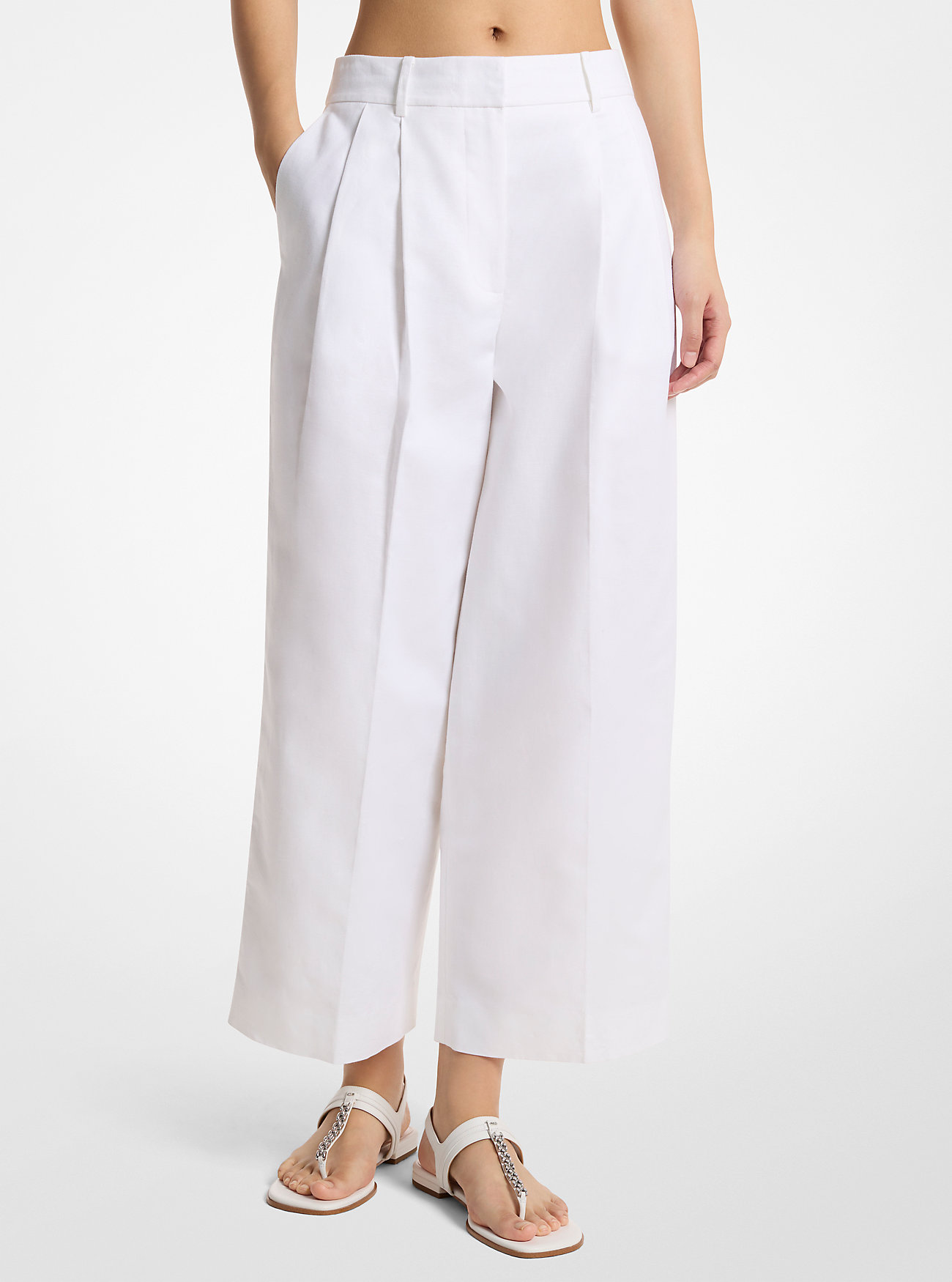 MK Pleated Linen and Cotton Wide-Leg Trousers -