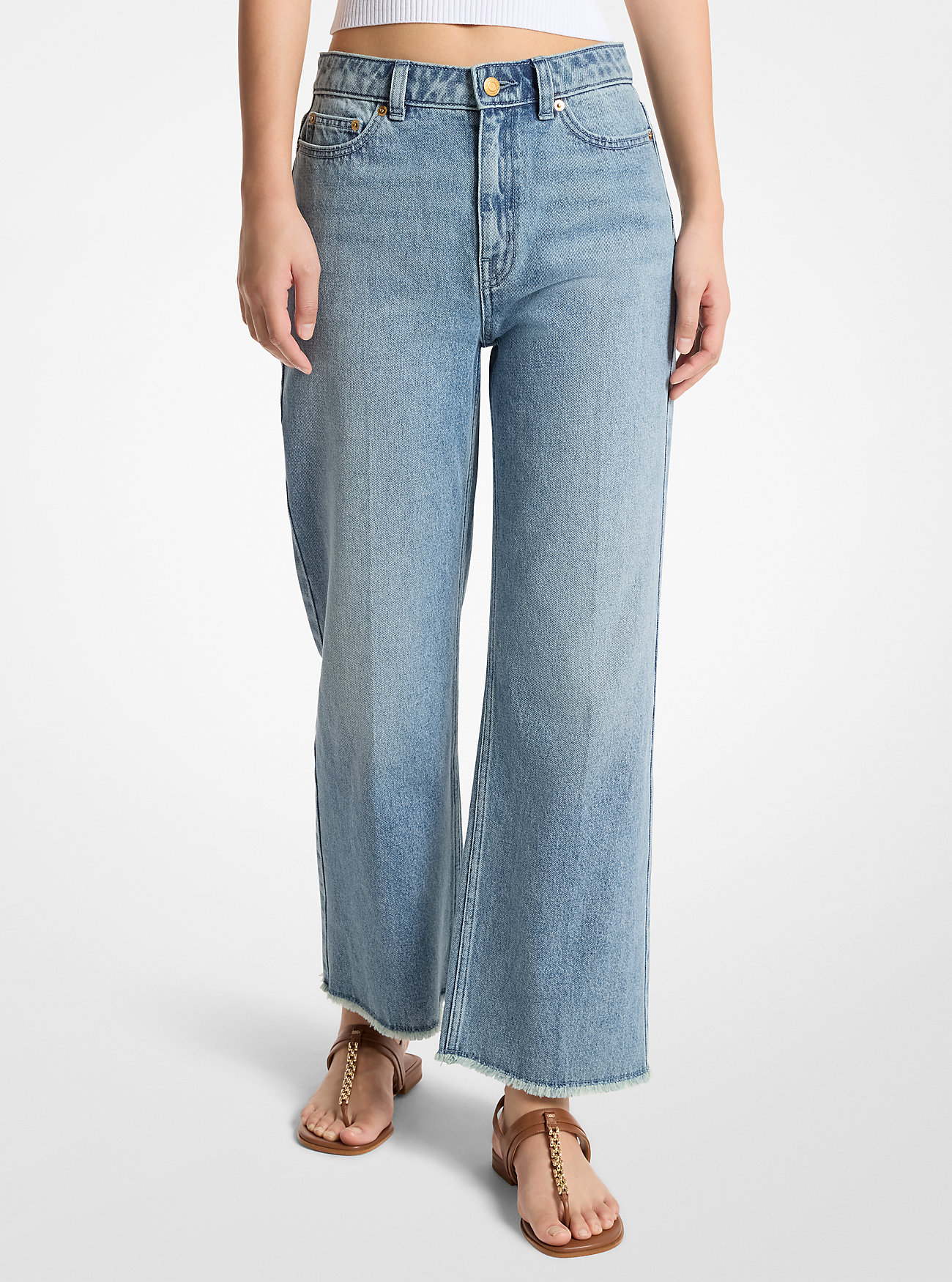 MK Eloise Frayed Denim Cropped Wide-Leg Jeans - Blue