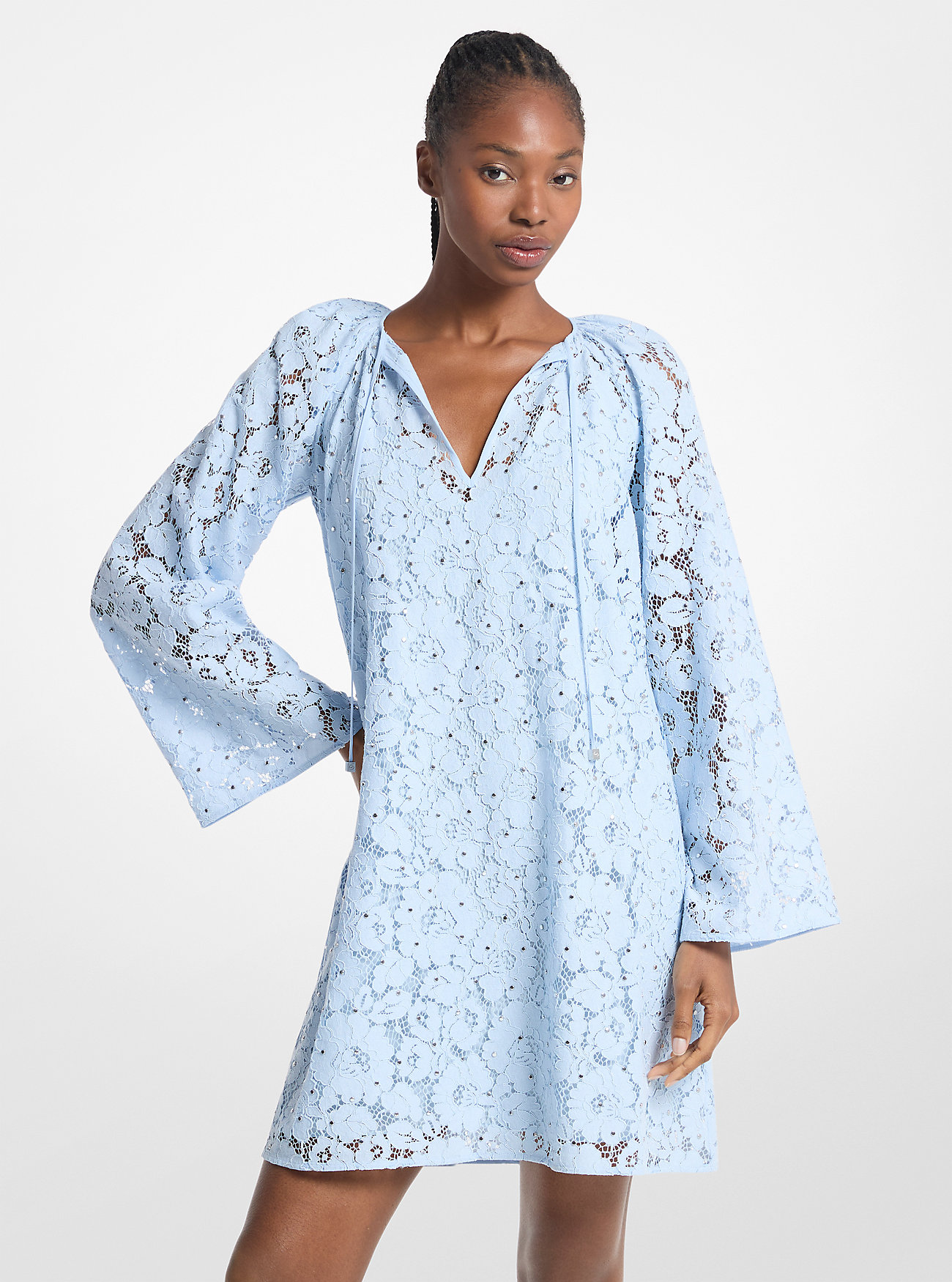 MK Studded Corded Floral Lace Dress -