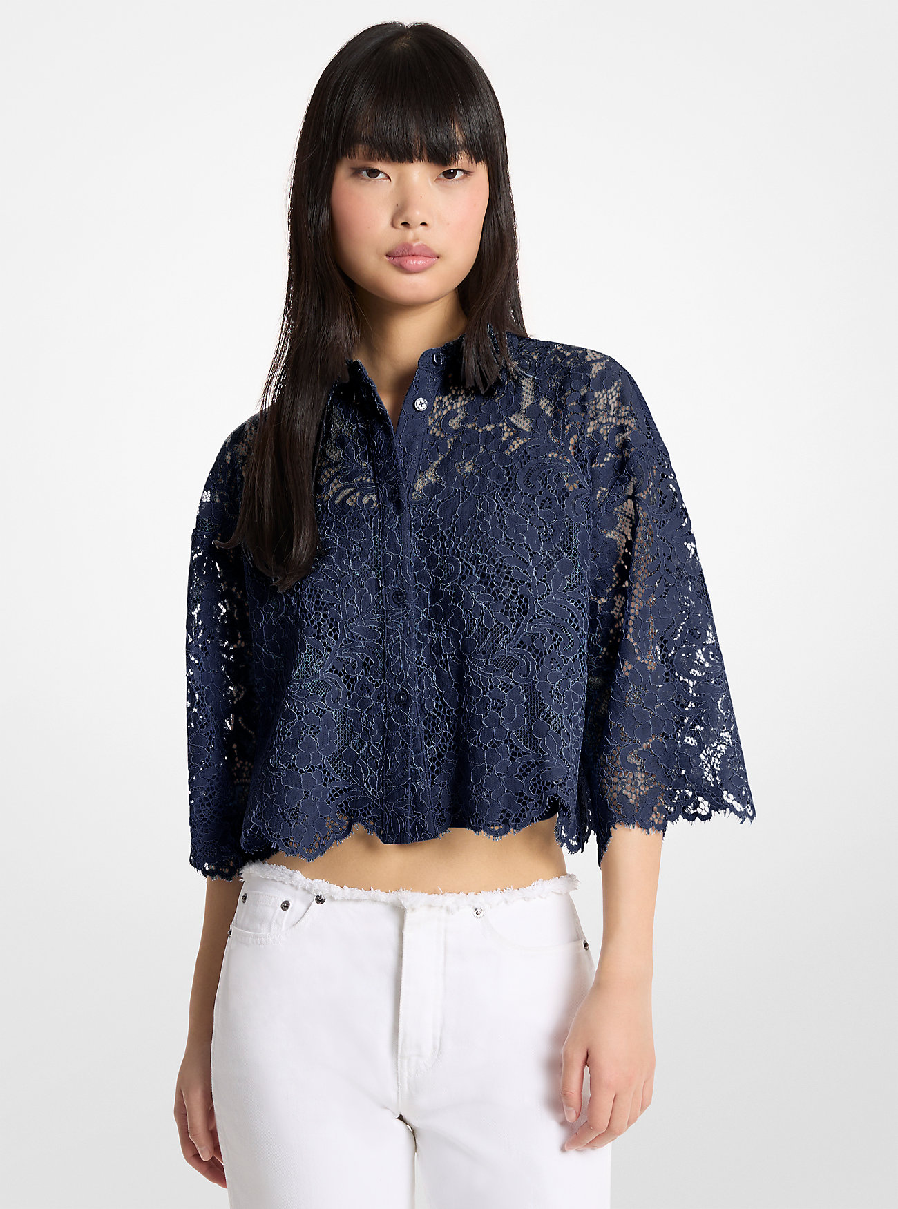 MK Corded Floral Lace Cropped Blouse -
