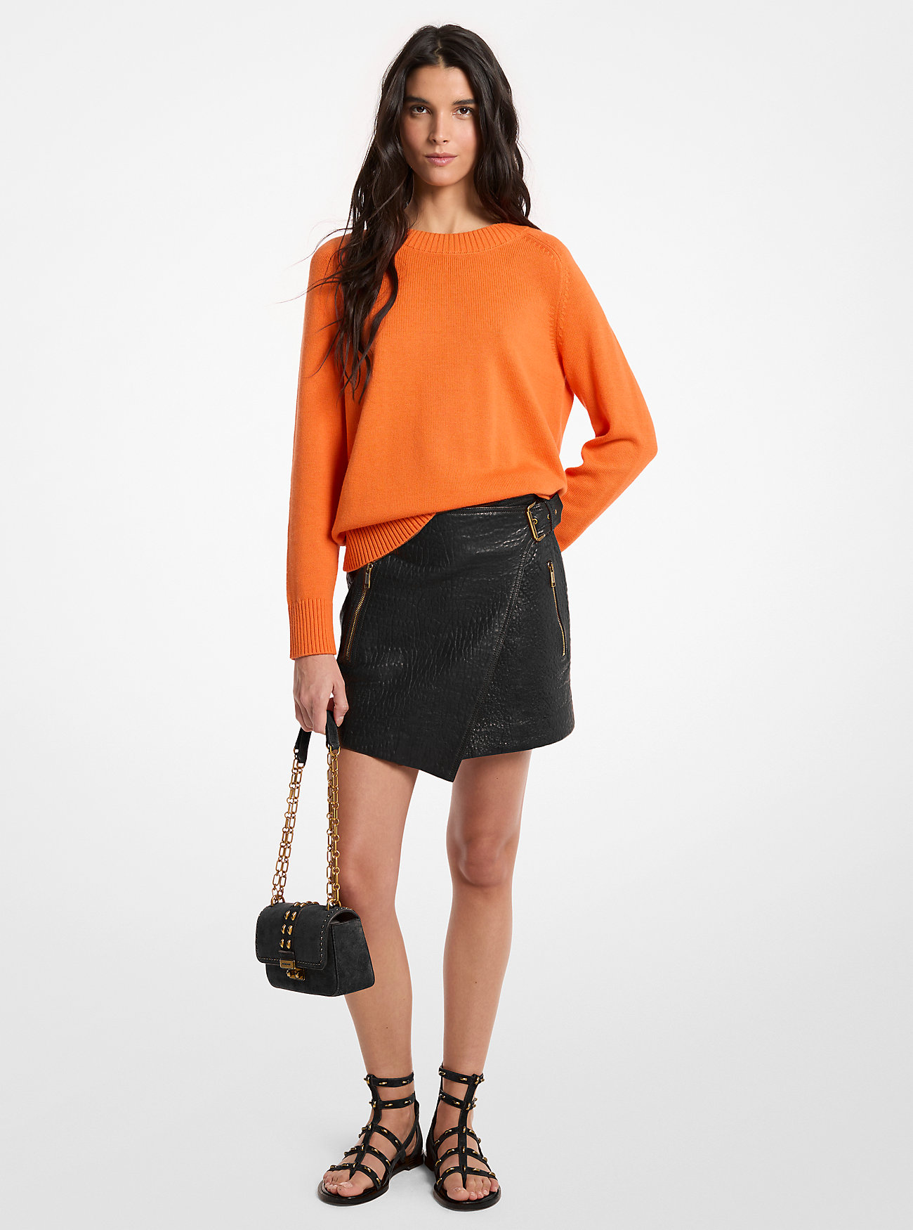 MK Textured Leather Wrap Skirt -