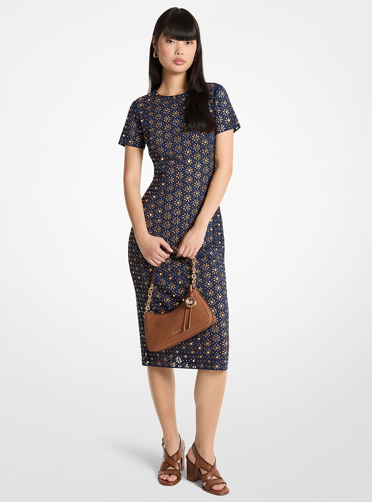 MK Laser Cut Mirror Scuba Midi Dress -