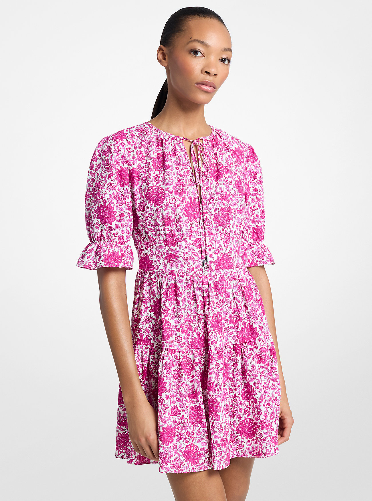 MK Floral Print Linen Blend Mini Dress -