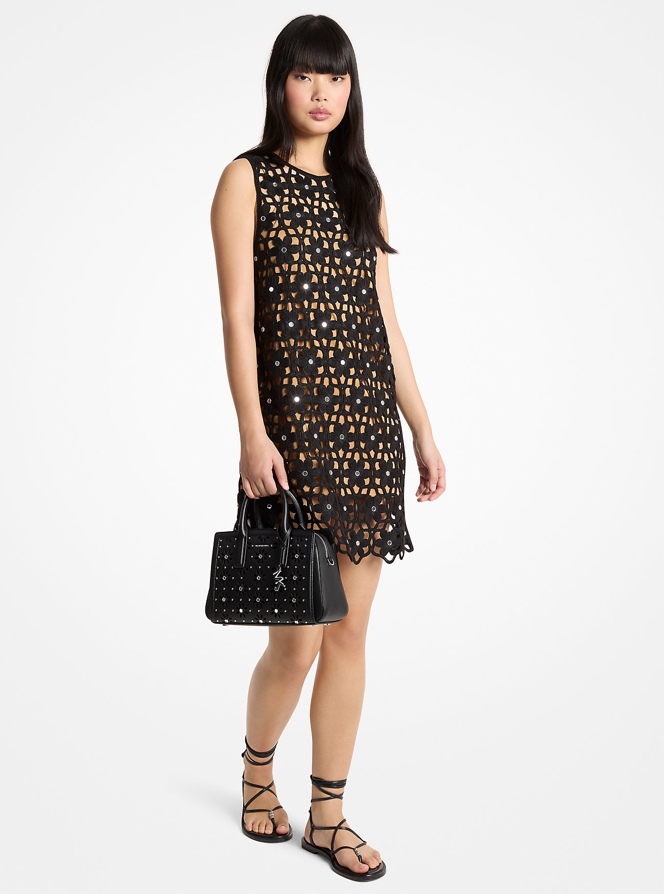 MK Mirror Embellished Floral Crochet Dress -