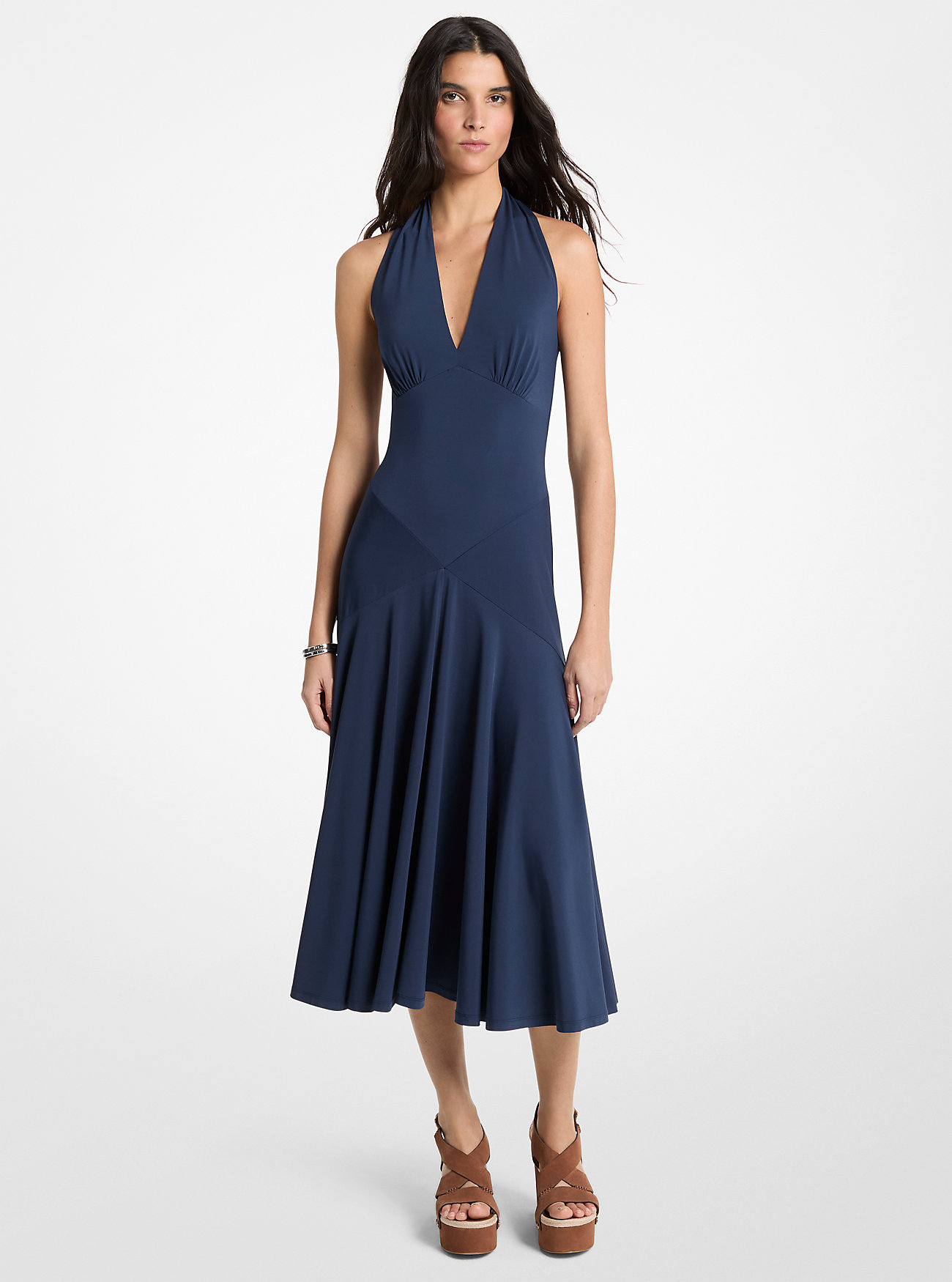 MK Stretch Matte Jersey Halter Midi Dress -