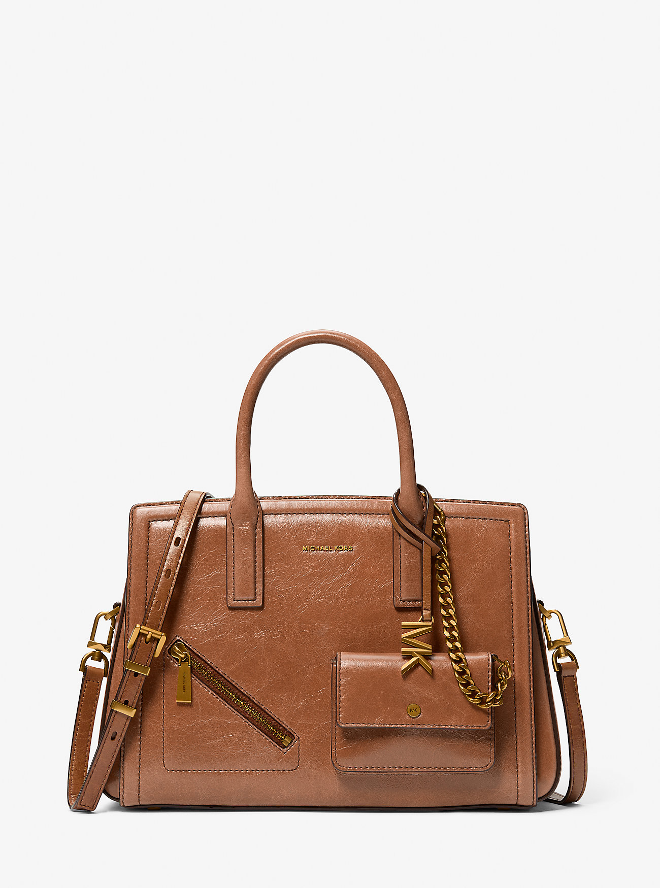 MK Laila Medium Crackled Leather Satchel with Card Case - by MICHAEL Michael Kors