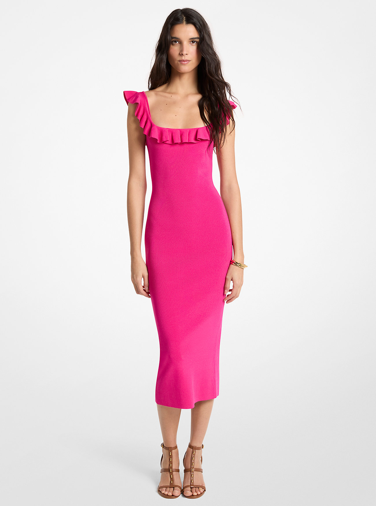 MK Ruffled Stretch Viscose Midi Dress -