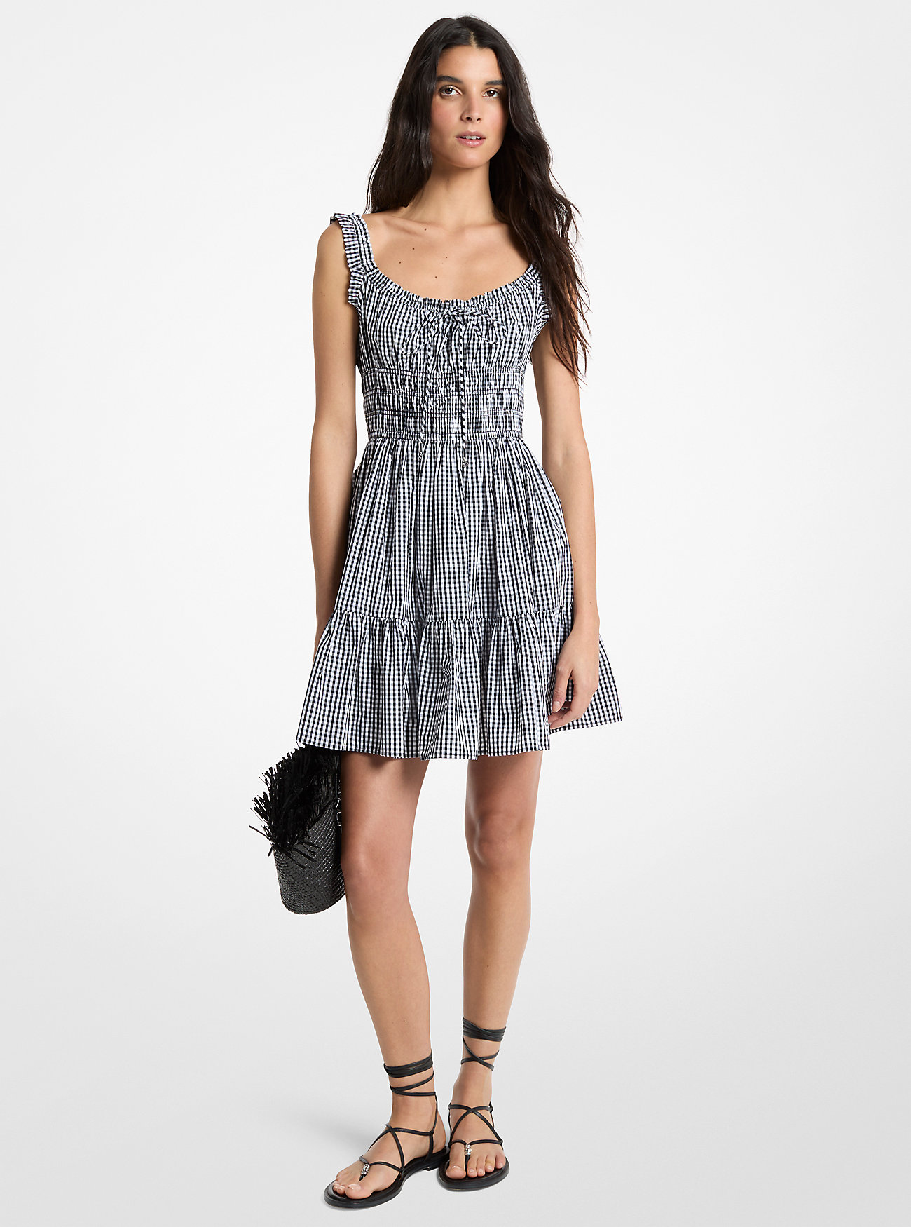 MK Gingham Smocked Cotton Mini Dress -