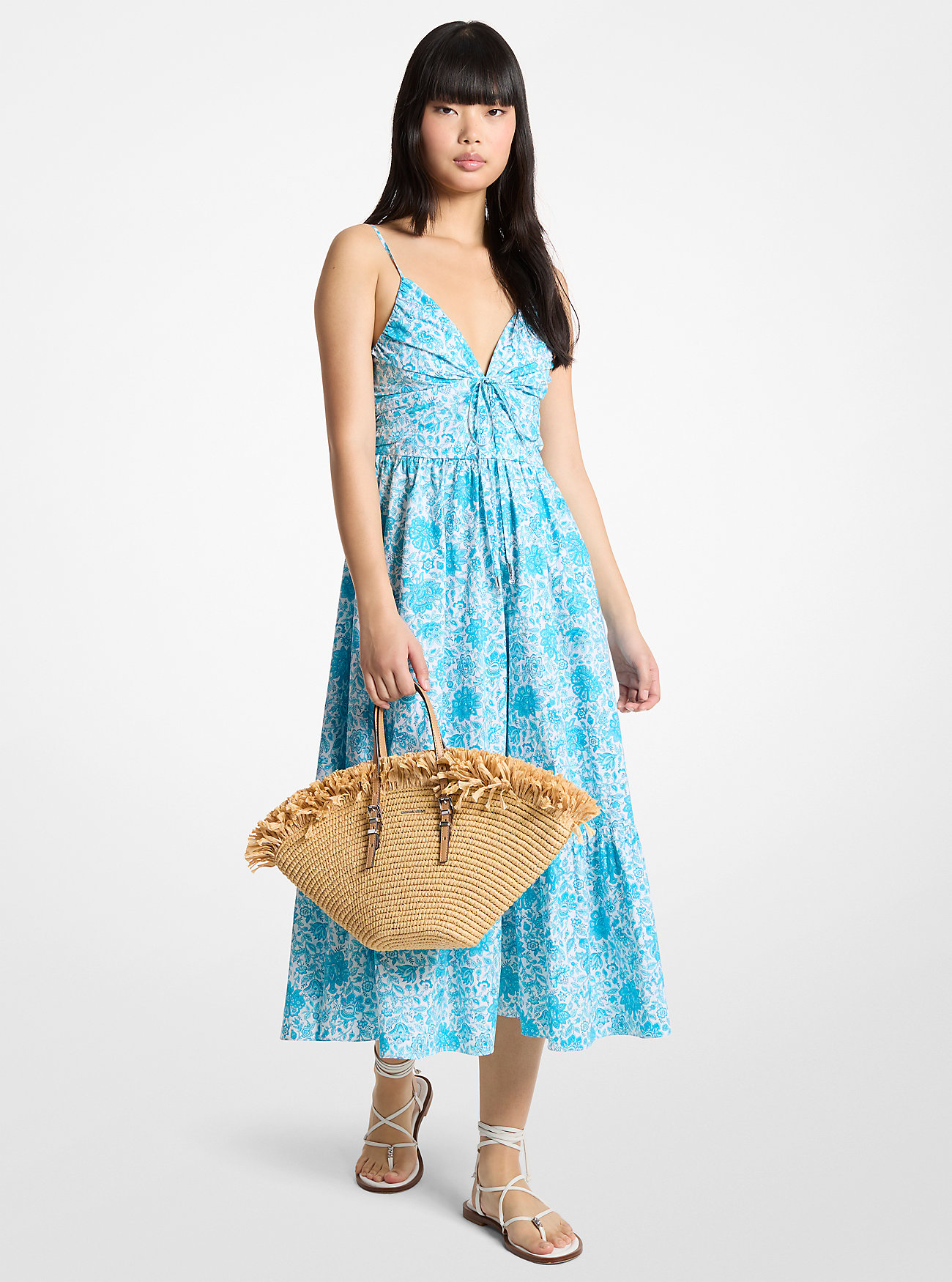MK Floral Print Cotton Poplin Midi Dress -