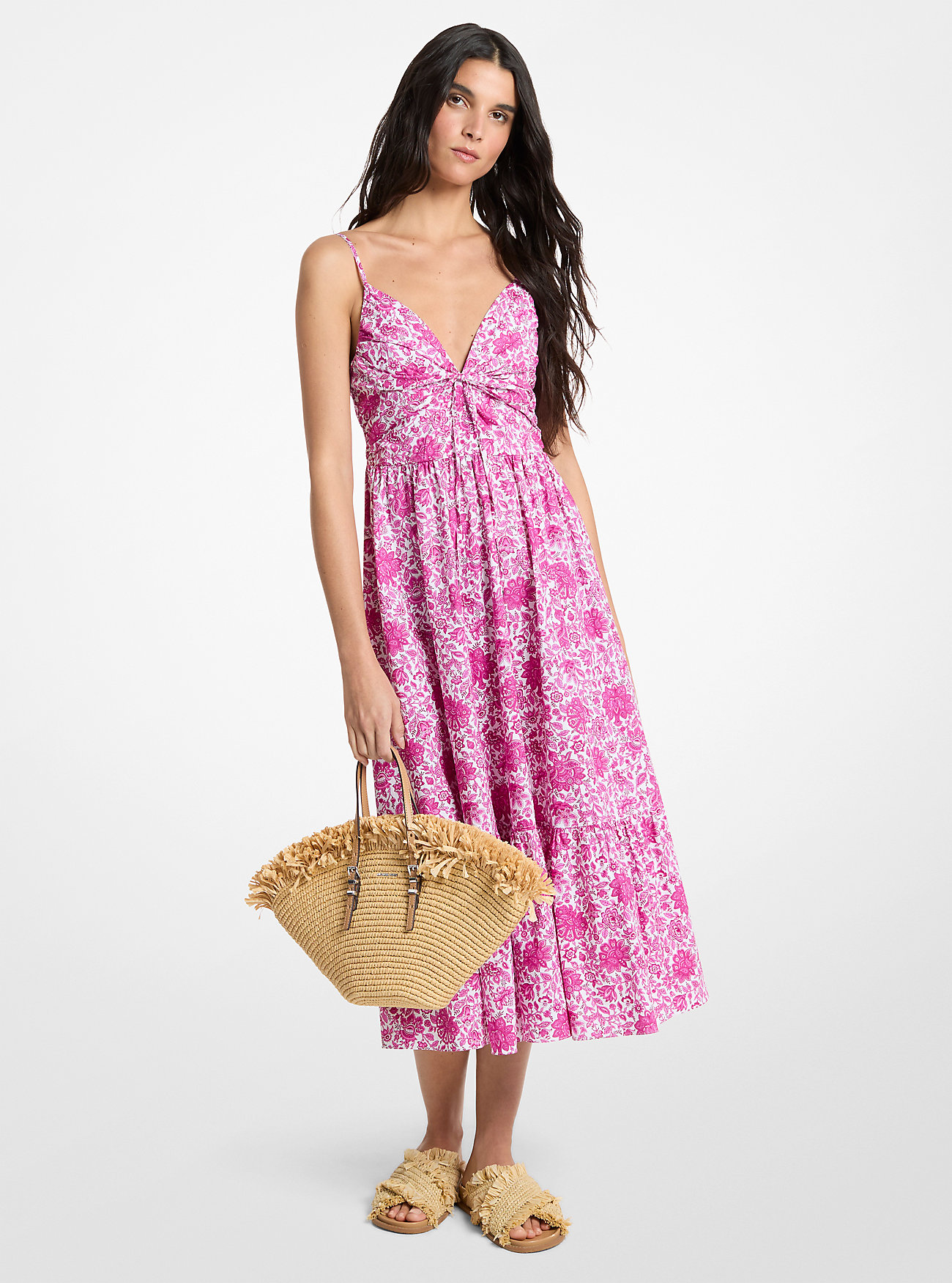 MK Floral Print Cotton Poplin Midi Dress -