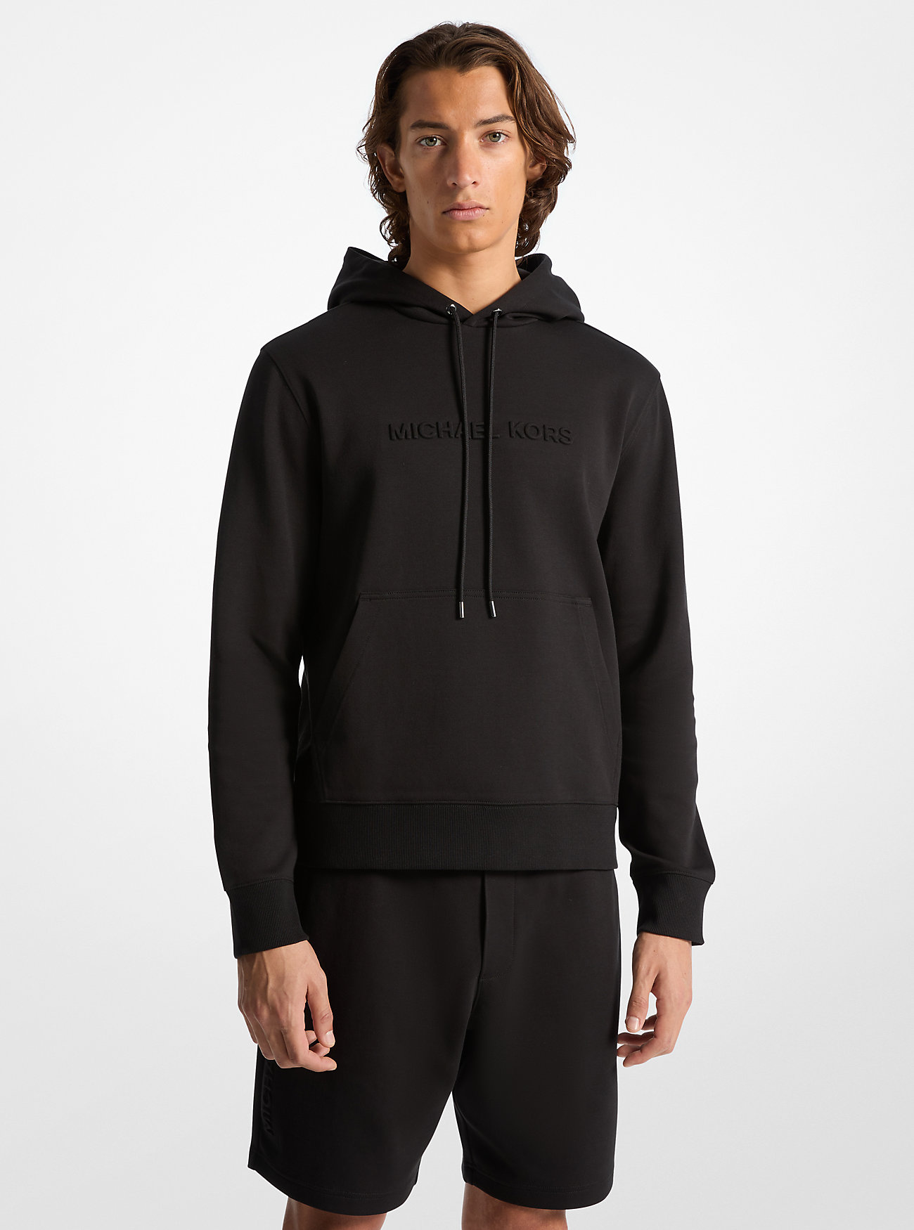 MK Embossed Logo Cotton Blend Hoodie -