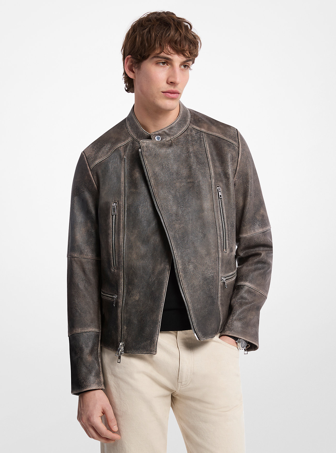 MK Washed Leather Moto Jacket -