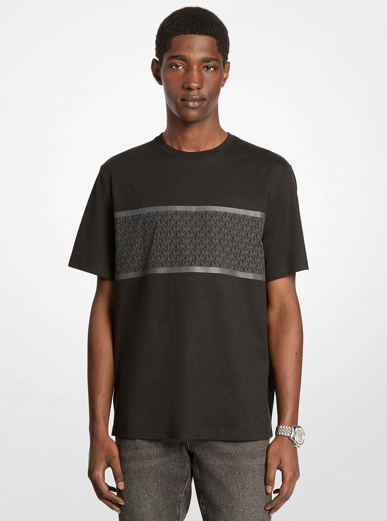 MK Signature Logo Striped Cotton T-Shirt -